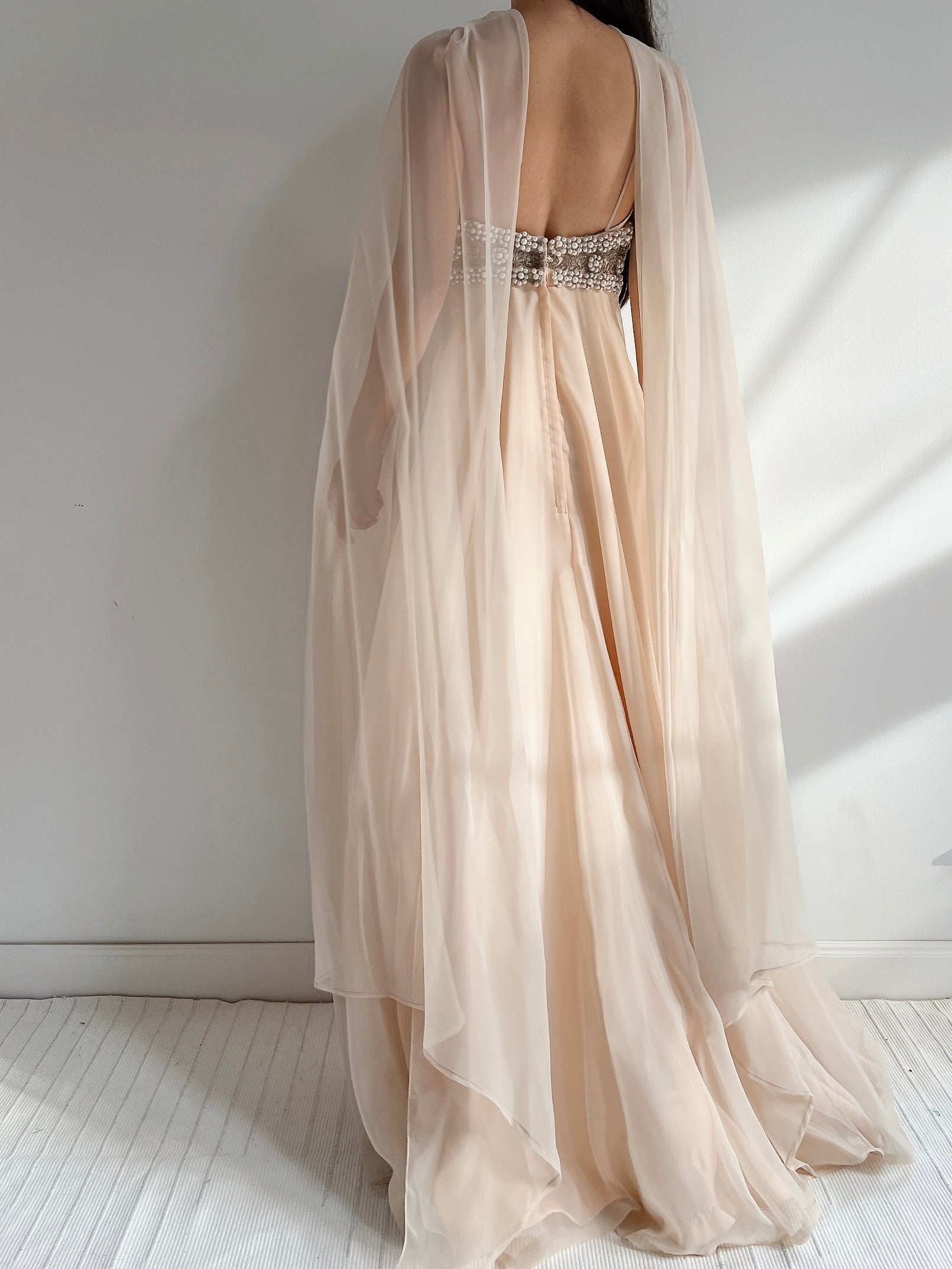 1960s Empire Chiffon Beaded Gown - XS