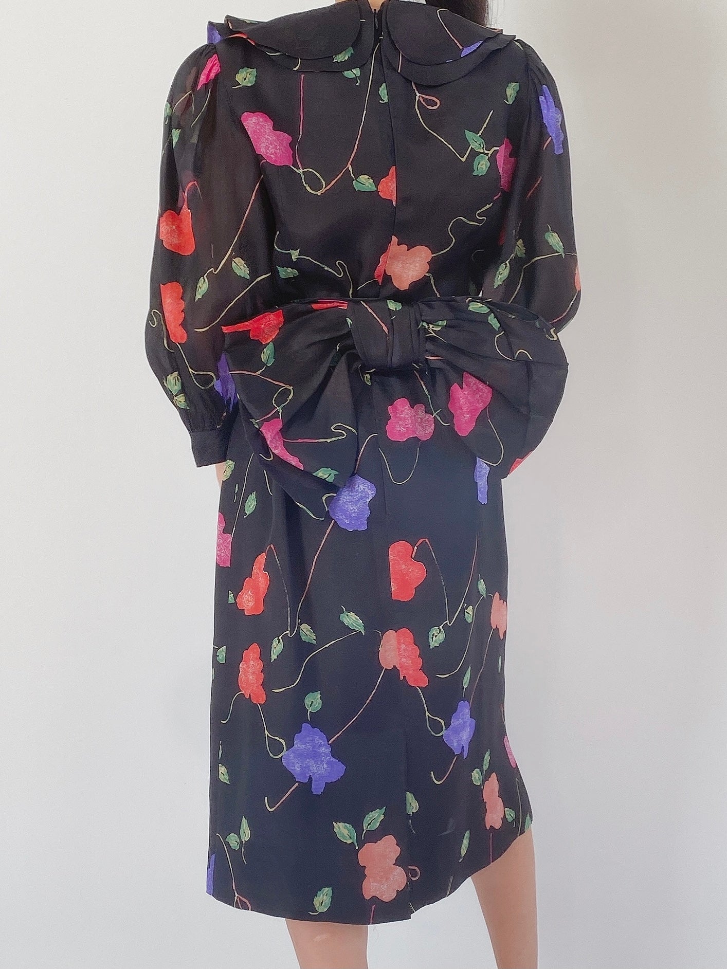 Vintage Silk Organza Ruffle Dress - S