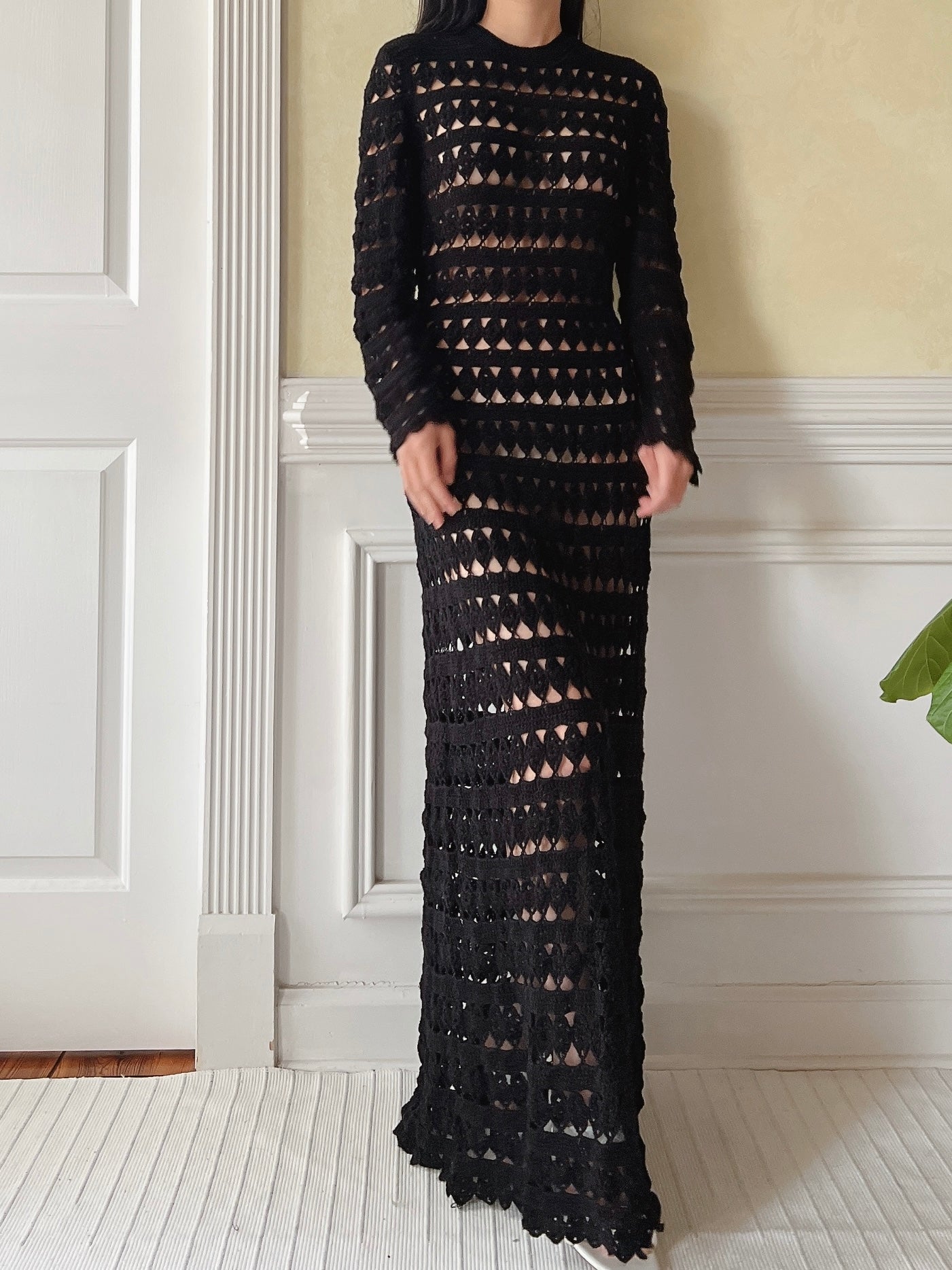 Vintage Black Crochet Dress - M