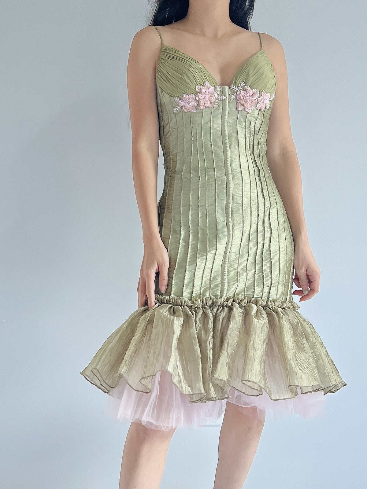 Vintage Silk Taffeta Beaded Dress - S
