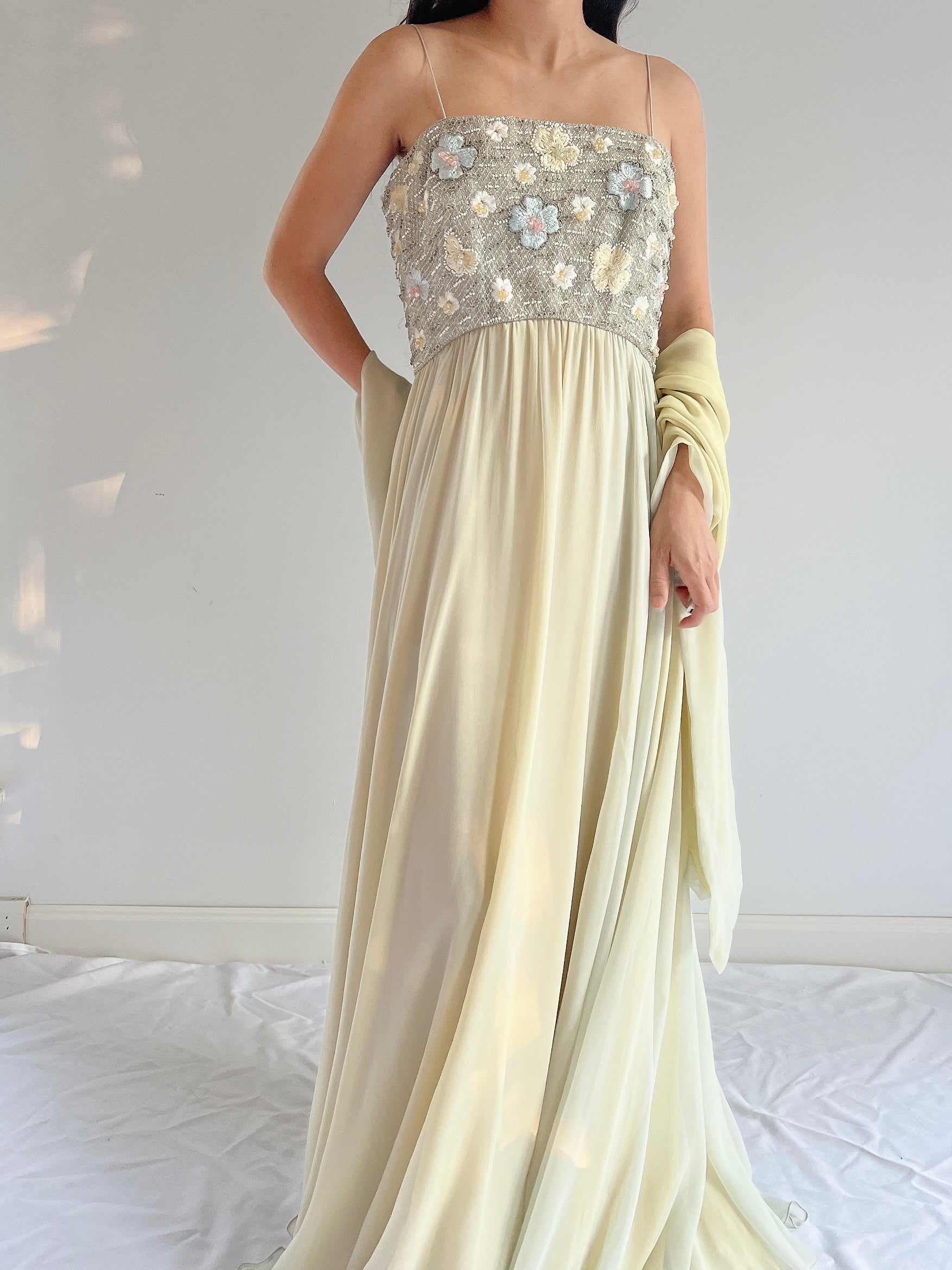 1960s Malcolm Starr Silk Beaded Gown - M