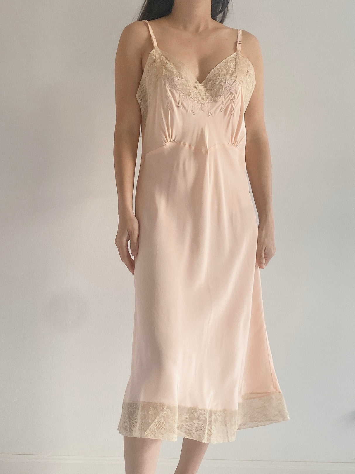 1930s Dusty Pink Rayon Satin Bias Slip Gown - S/M