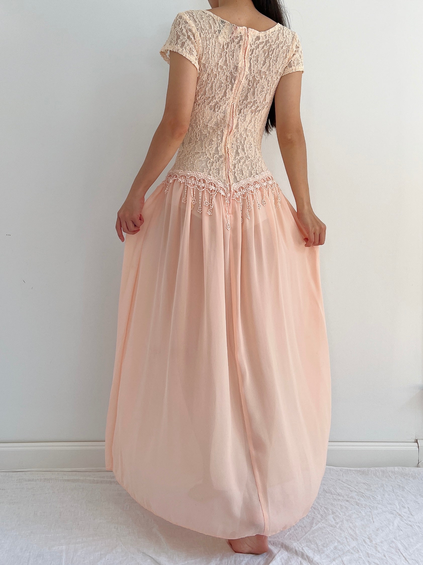 Vintage Lace and Chiffon Dress - S