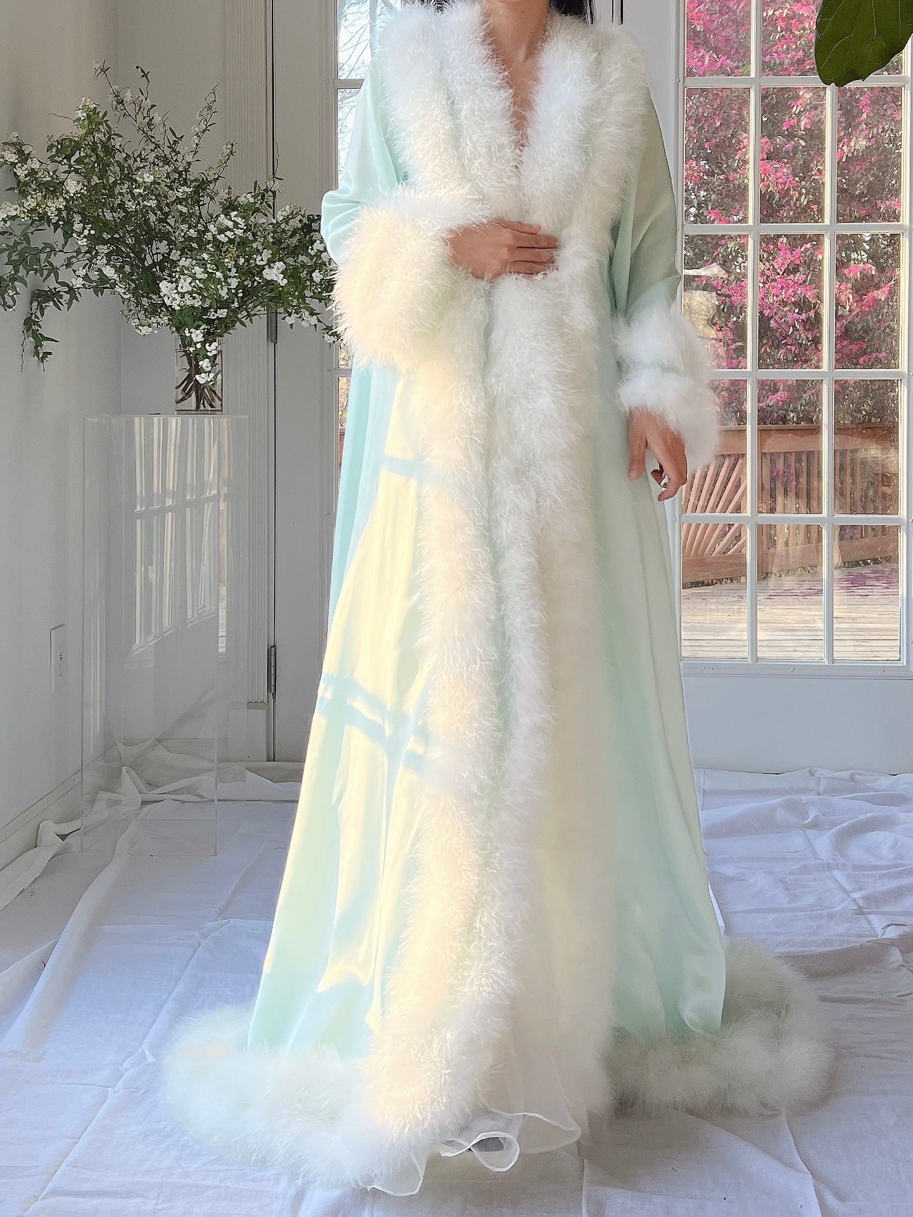 1960s Satin Feather Dressing Gown - OSFM | G O S S A M E R 1960s Satin Feather Dressing Gown - OSFM | G O S S A M E R