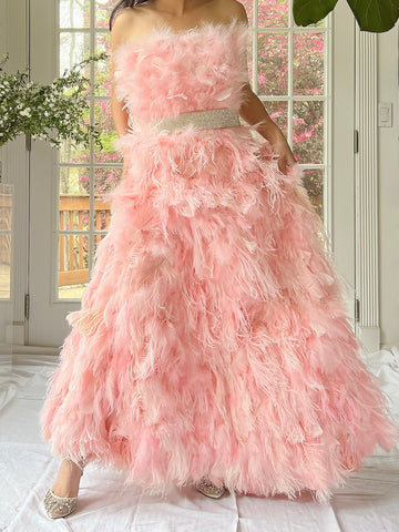 Dolce & Gabanna Pink Feather Silk Organza Gown - S/4
