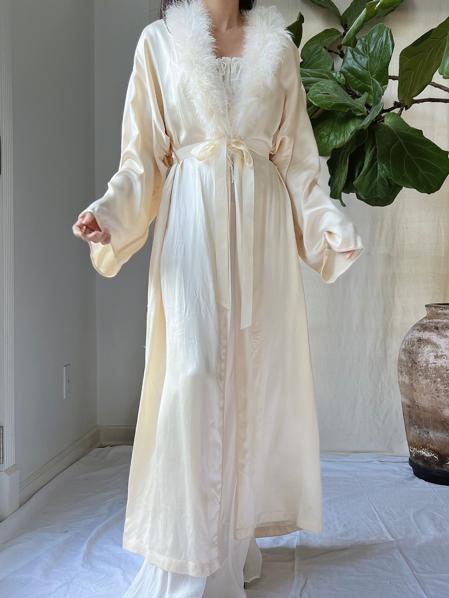vintage silk dressing gown womens Women Luxury Long Vintage Floral Print Silk Kimono Robe
