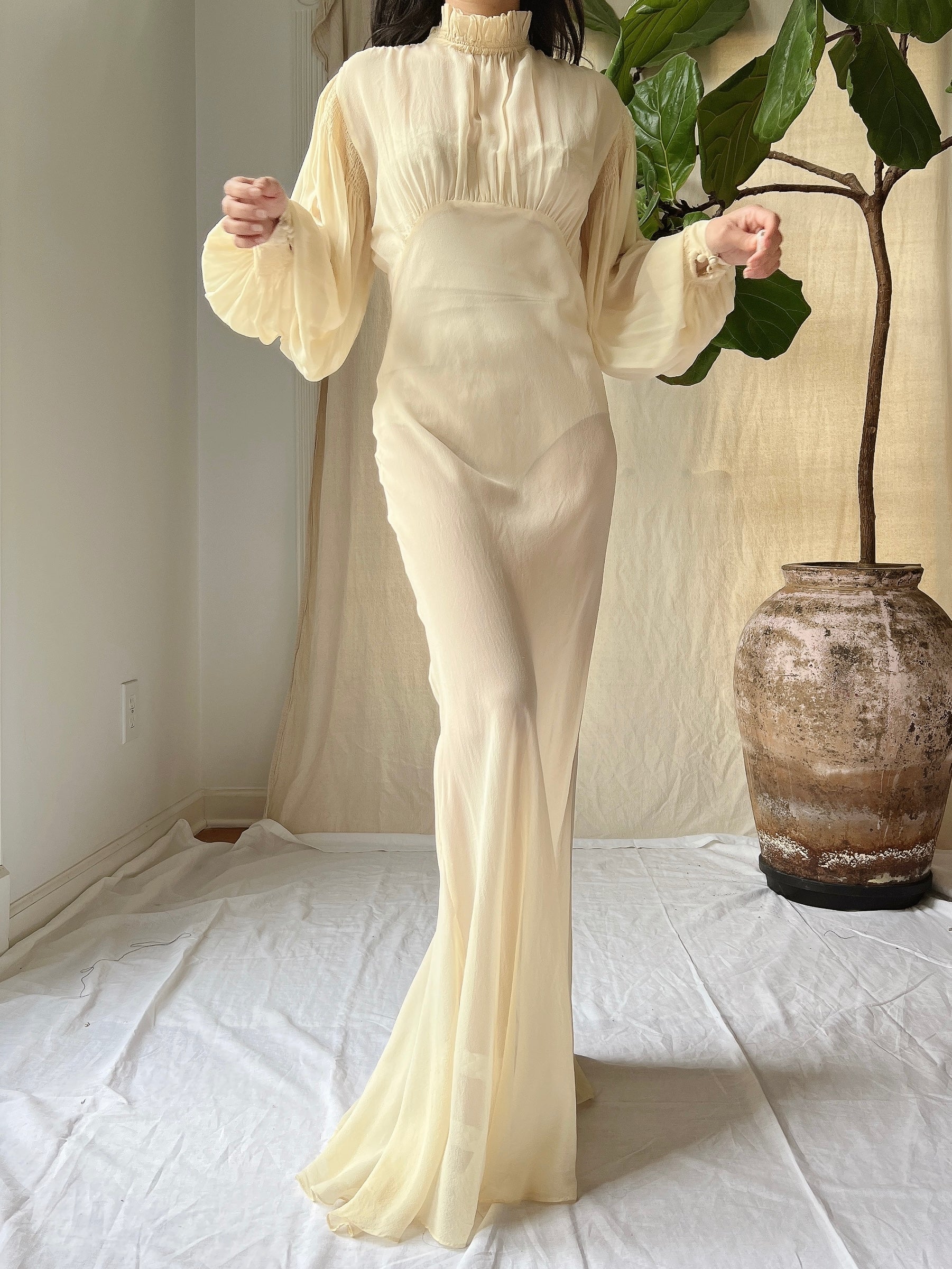 1930s Silk Chiffon Gown - S