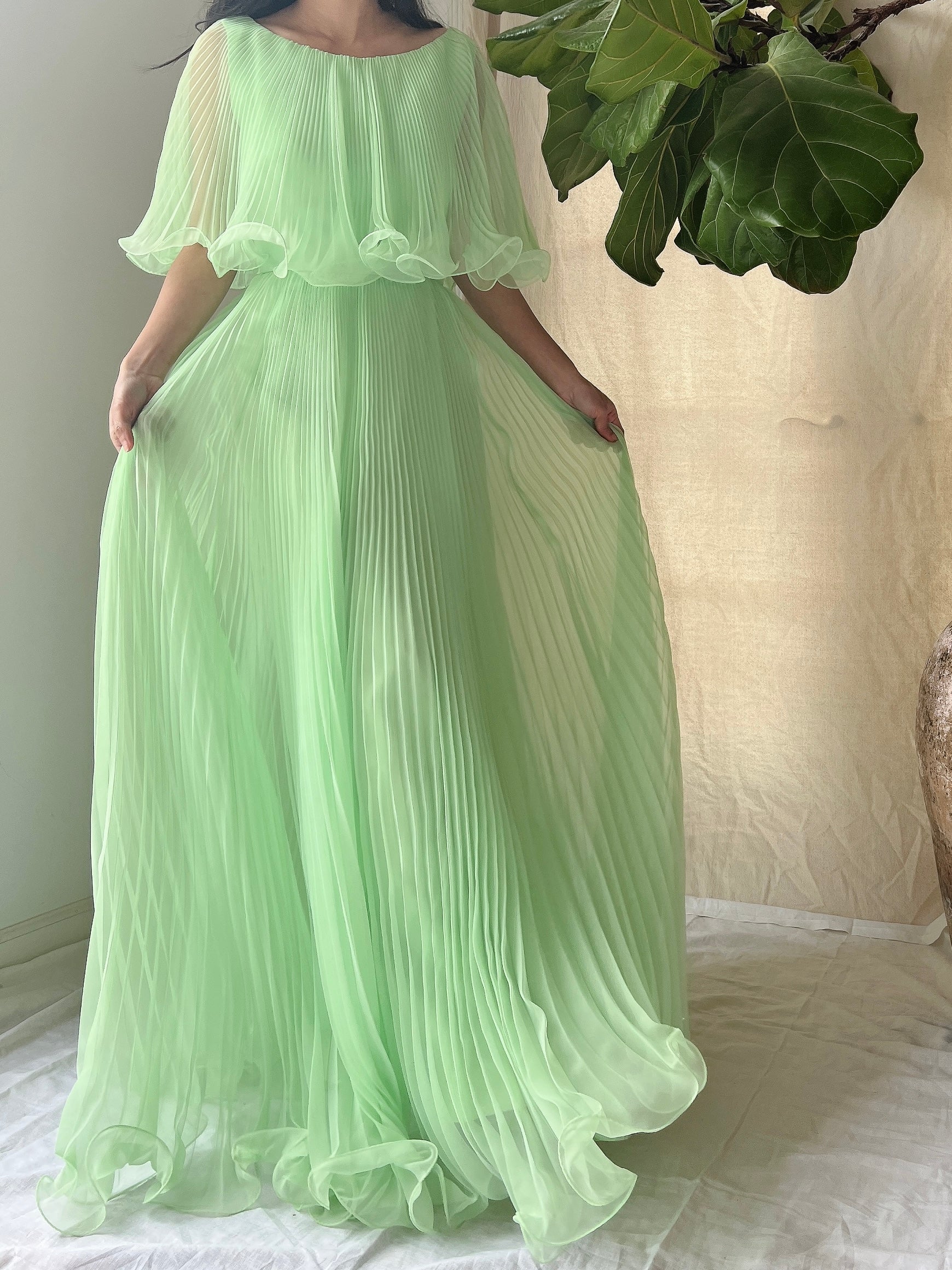1960s Seafoam Pleated Chiffon Dress - S | G O S S A M E R 1960s Seafoam Pleated Chiffon Dress - S | G O S S A M E R