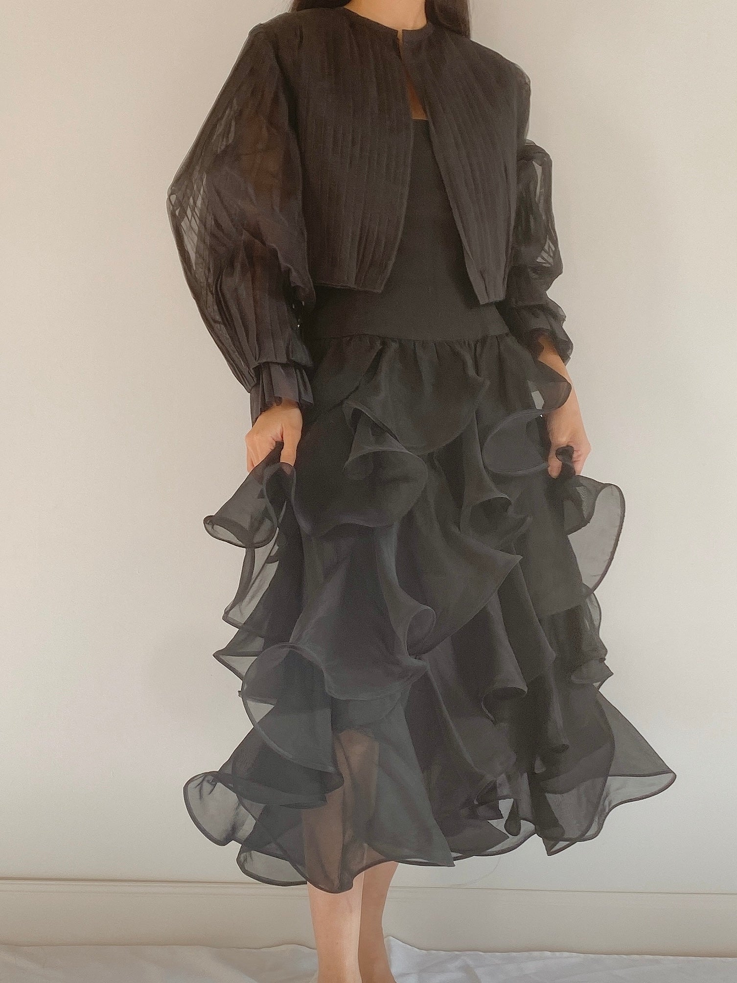 Daisy Street Plus overlay tierred smock dress in black organza | ASOS