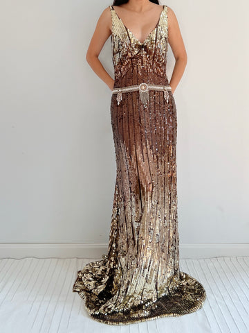Vintage Reem Acra Sequins Ombre Gown - M