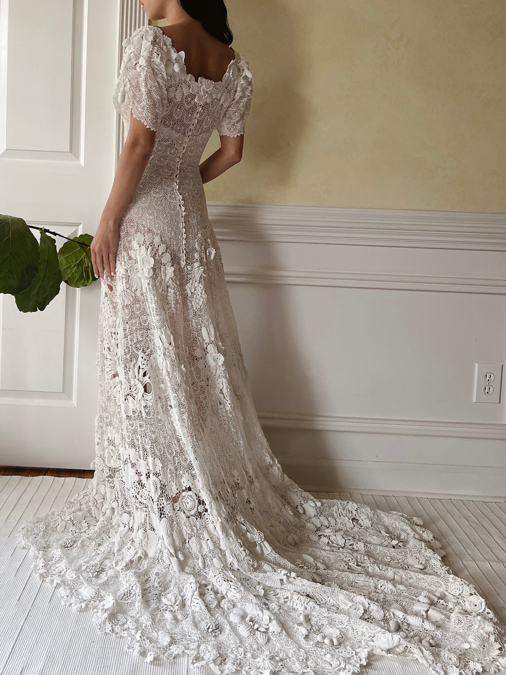 One-of-a-Kind Antique Irish Lace Trained Gown - XS