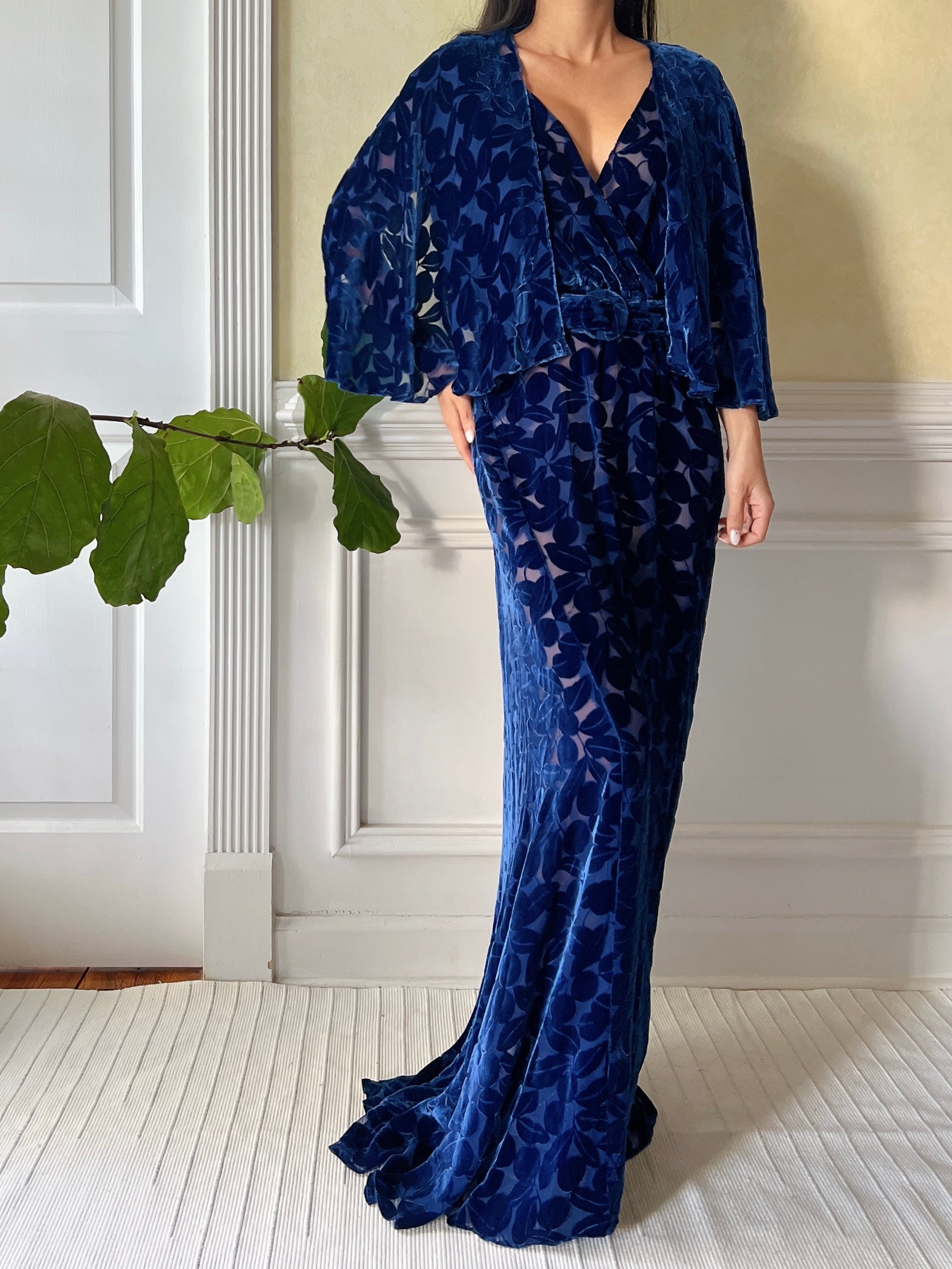 1930s Sapphire Silk Velvet Gown - S/M