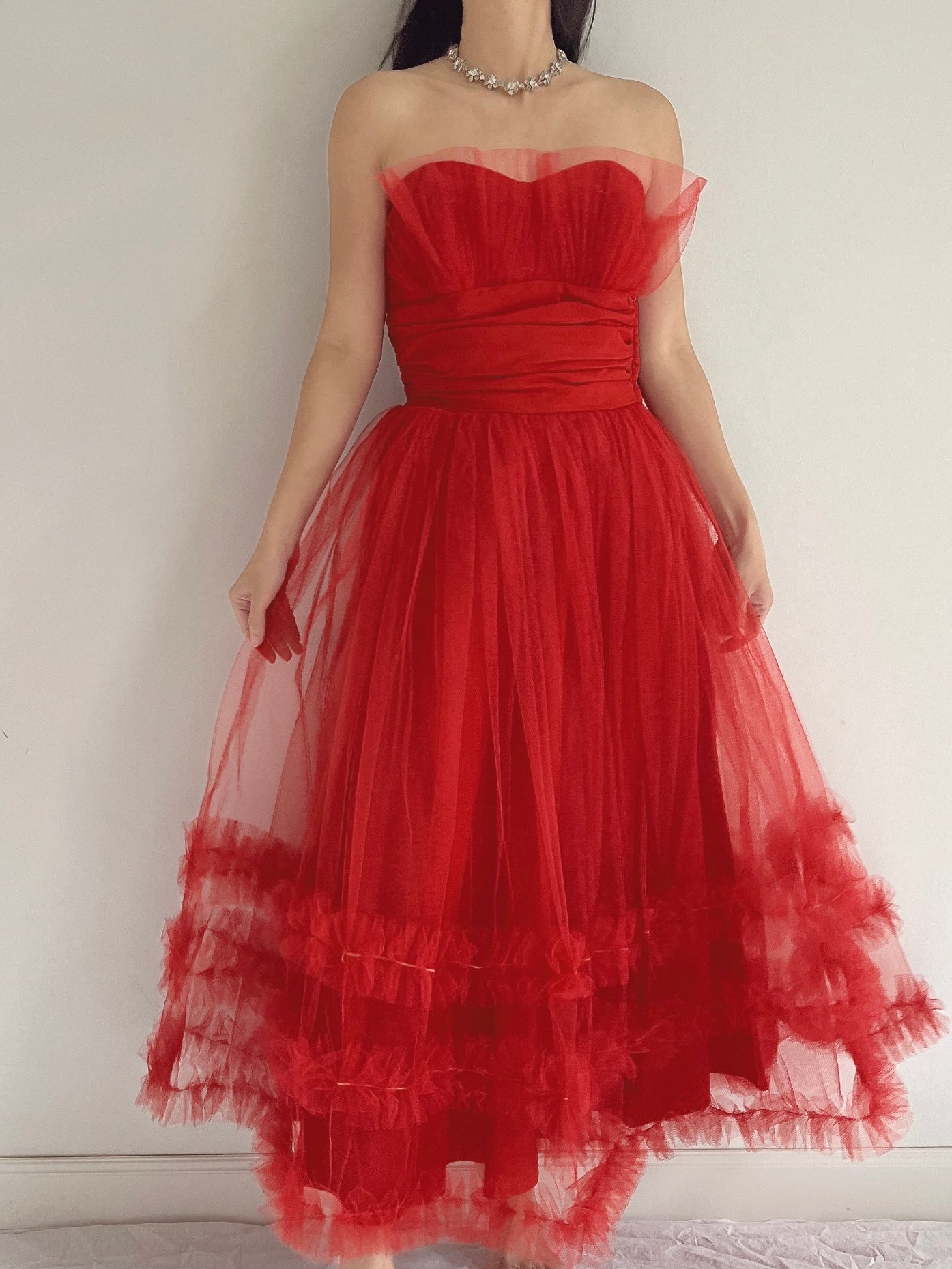 1950s Red Tulle Dress - XS 1950s Red Tulle Dress - XS