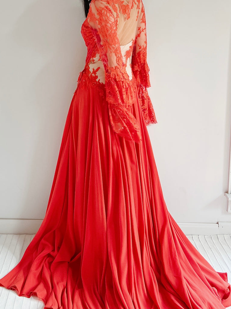 Pnina Tornai Silk Chiffon and Ecru Lace Gown - M | G O S S A M E R Pnina Tornai Silk Chiffon and Ecru Lace Gown - M | G O S S A M E R