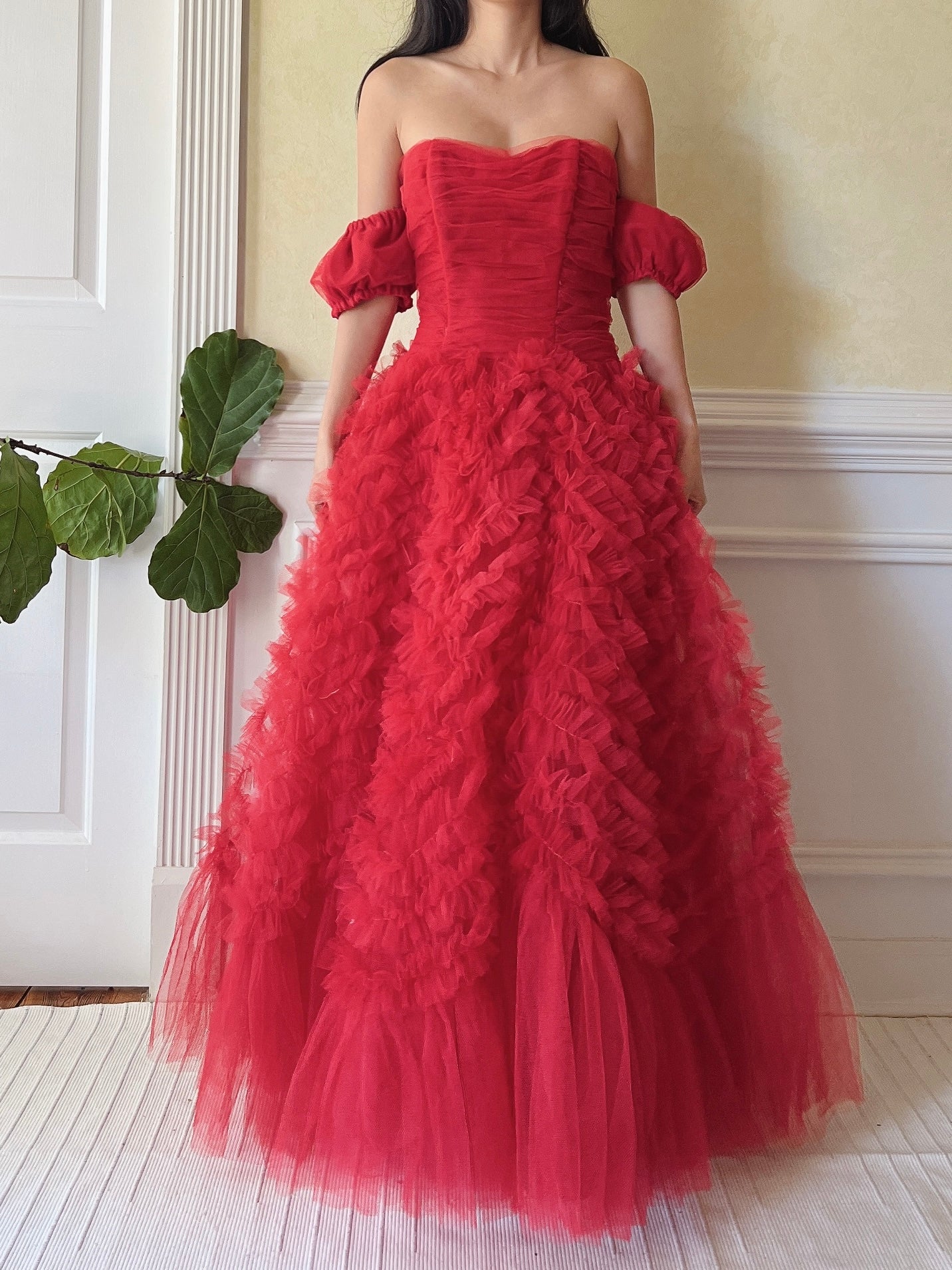 1950s Red Rulle Tulle Dress - S | G O S S A M E R 1950s Red Rulle Tulle Dress - S | G O S S A M E R