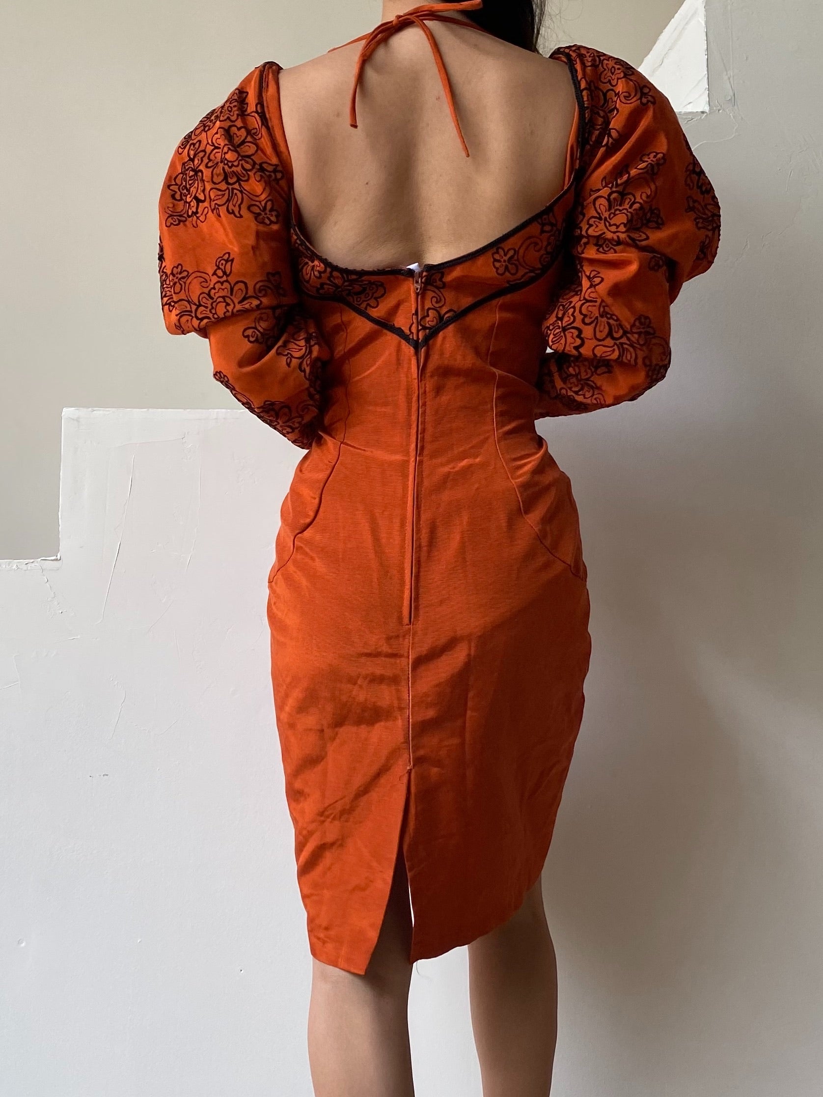 RESERVED Vintage Rust-Color Mutton Sleeve Wiggle Dress - M | G O S S A M E R RESERVED Vintage Rust-Color Mutton Sleeve Wiggle Dress - M | G O S S A M E R