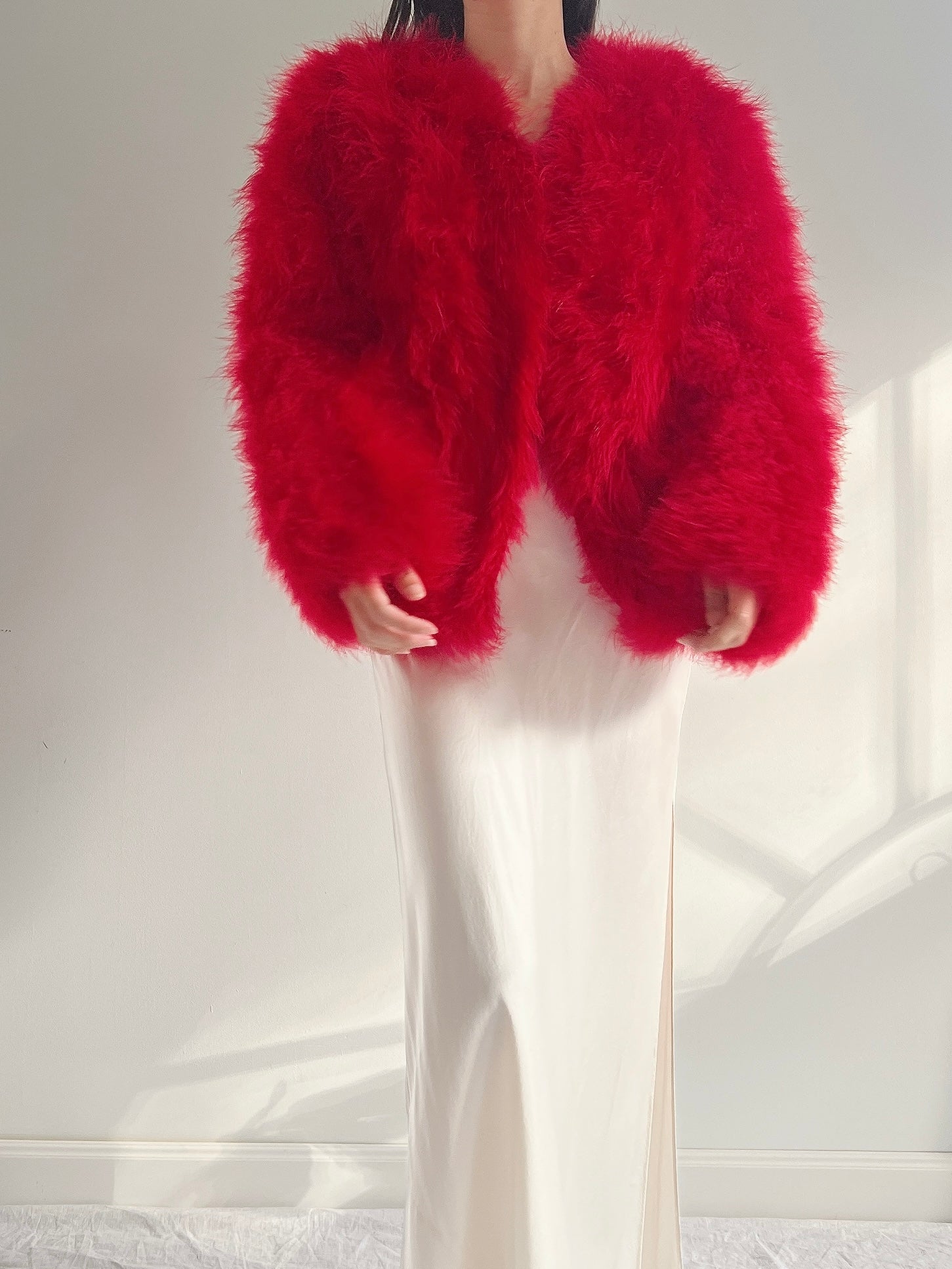 Vintage Red Feather Jacket - S/M