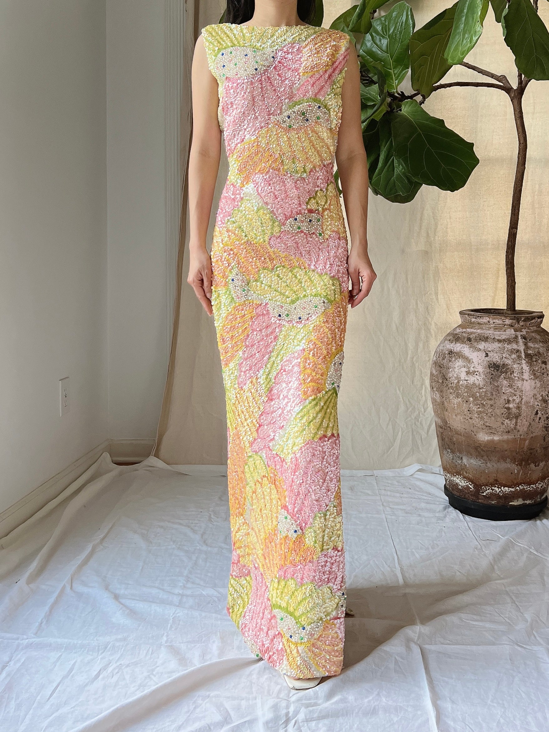 Rare Gene Shelly Beaded Gown - S-M