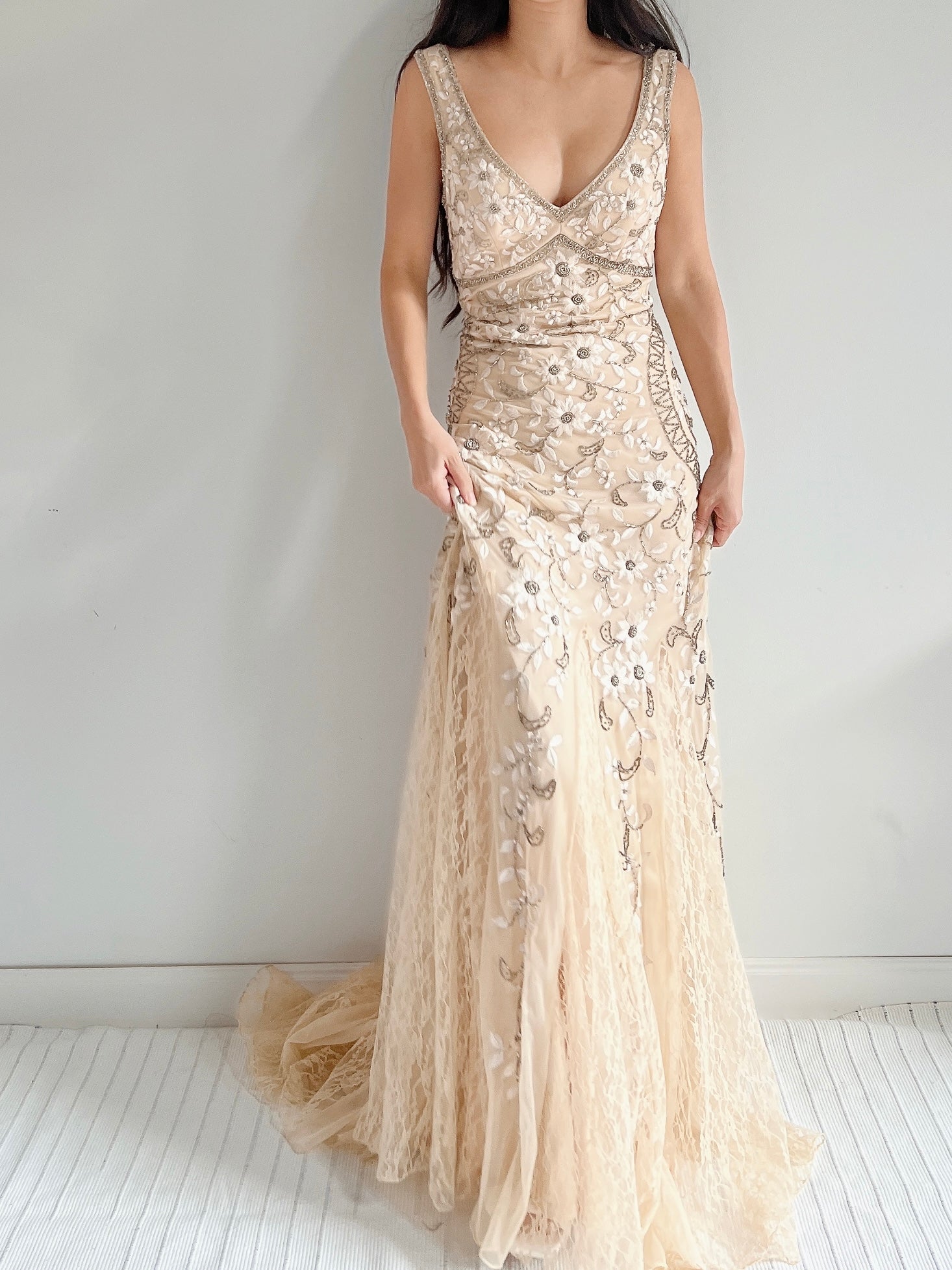 Vintage Embroidered Lace Gown - M