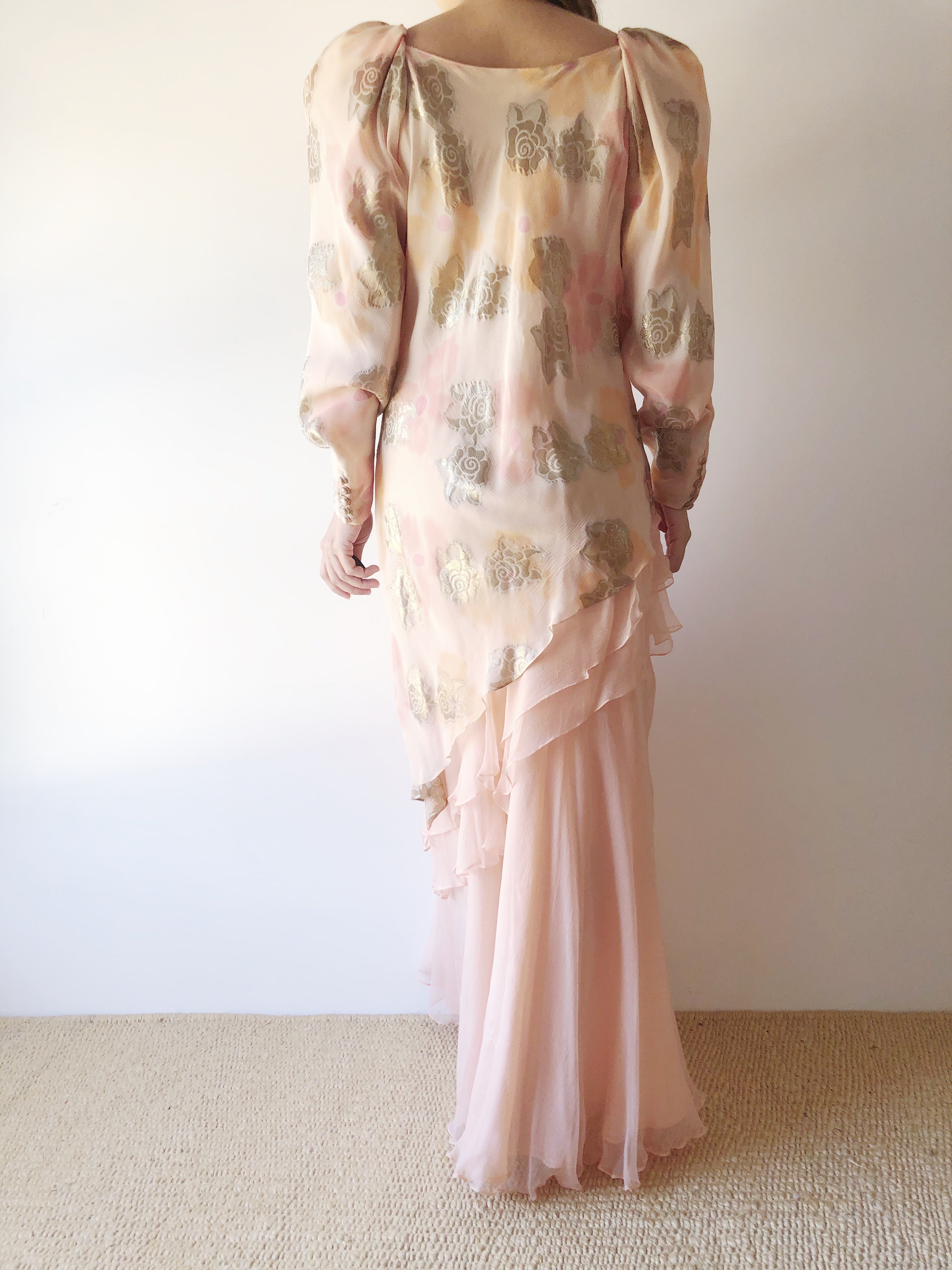 Vintage Peach Silk Layered Dress - S/M