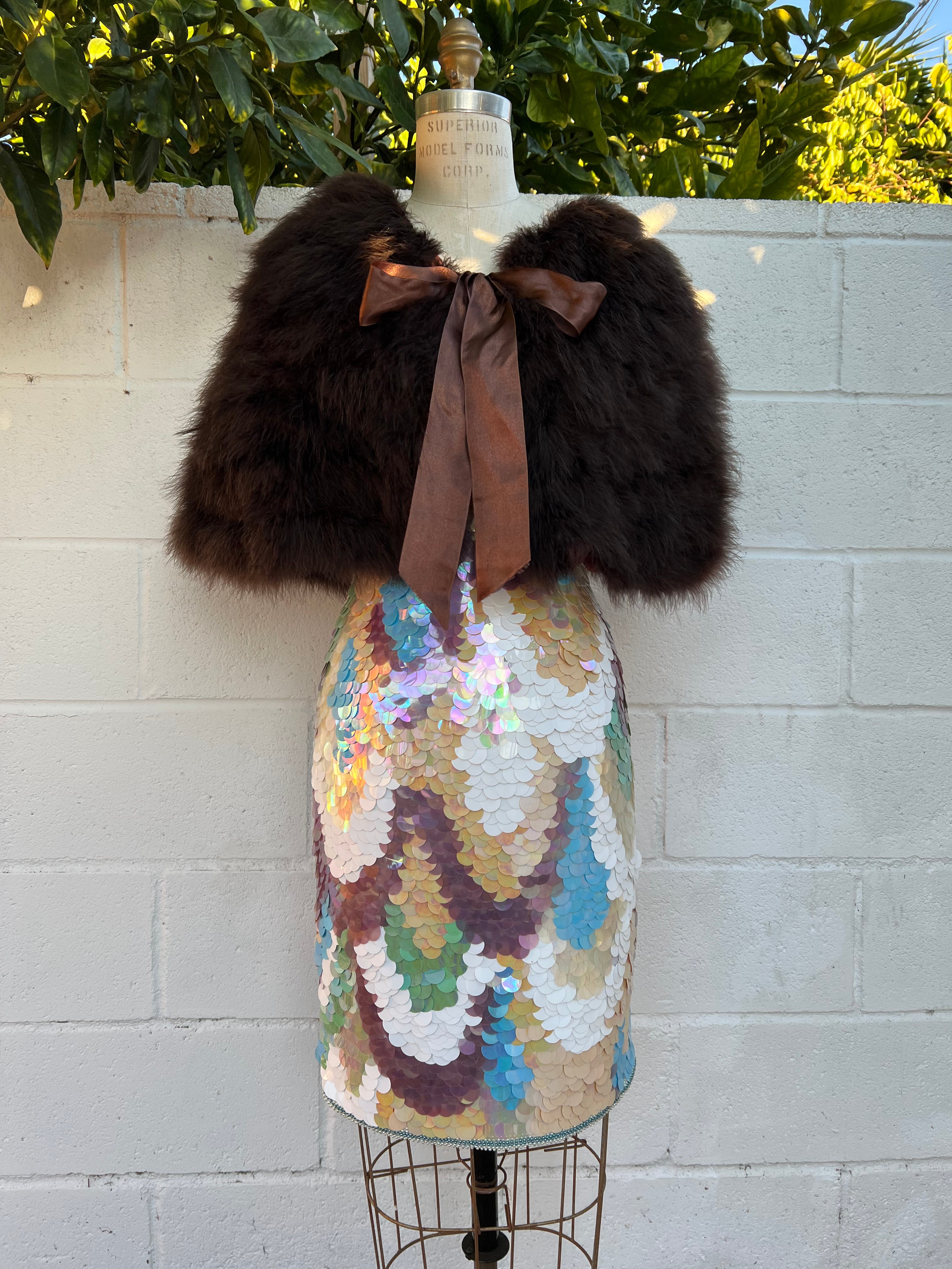 Vintage Brown Feather Cape - OSFM
