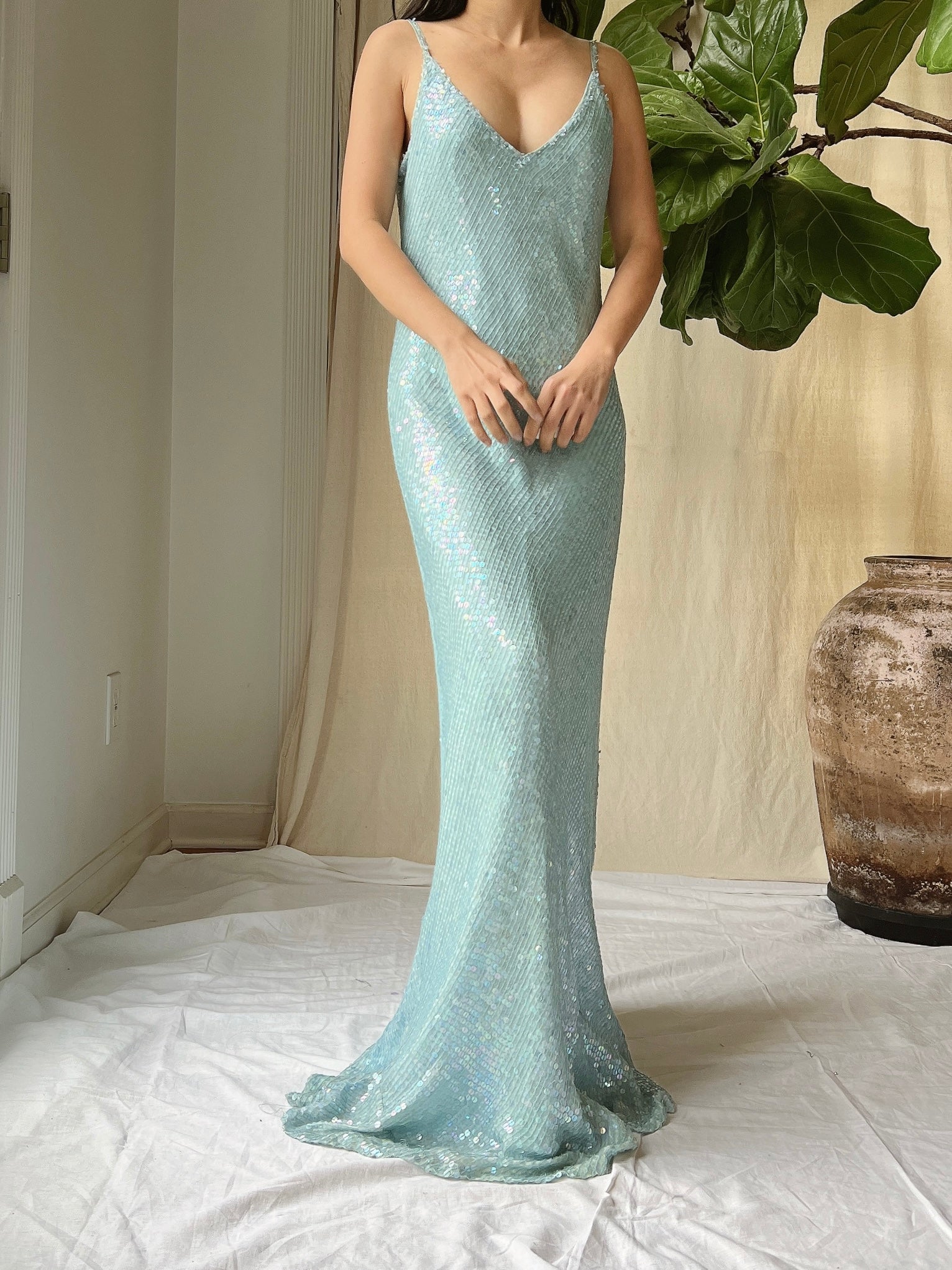 Vintage Silk Chiffon Sequins Gown - M | G O S S A M E R Vintage Silk Chiffon Sequins Gown - M | G O S S A M E R