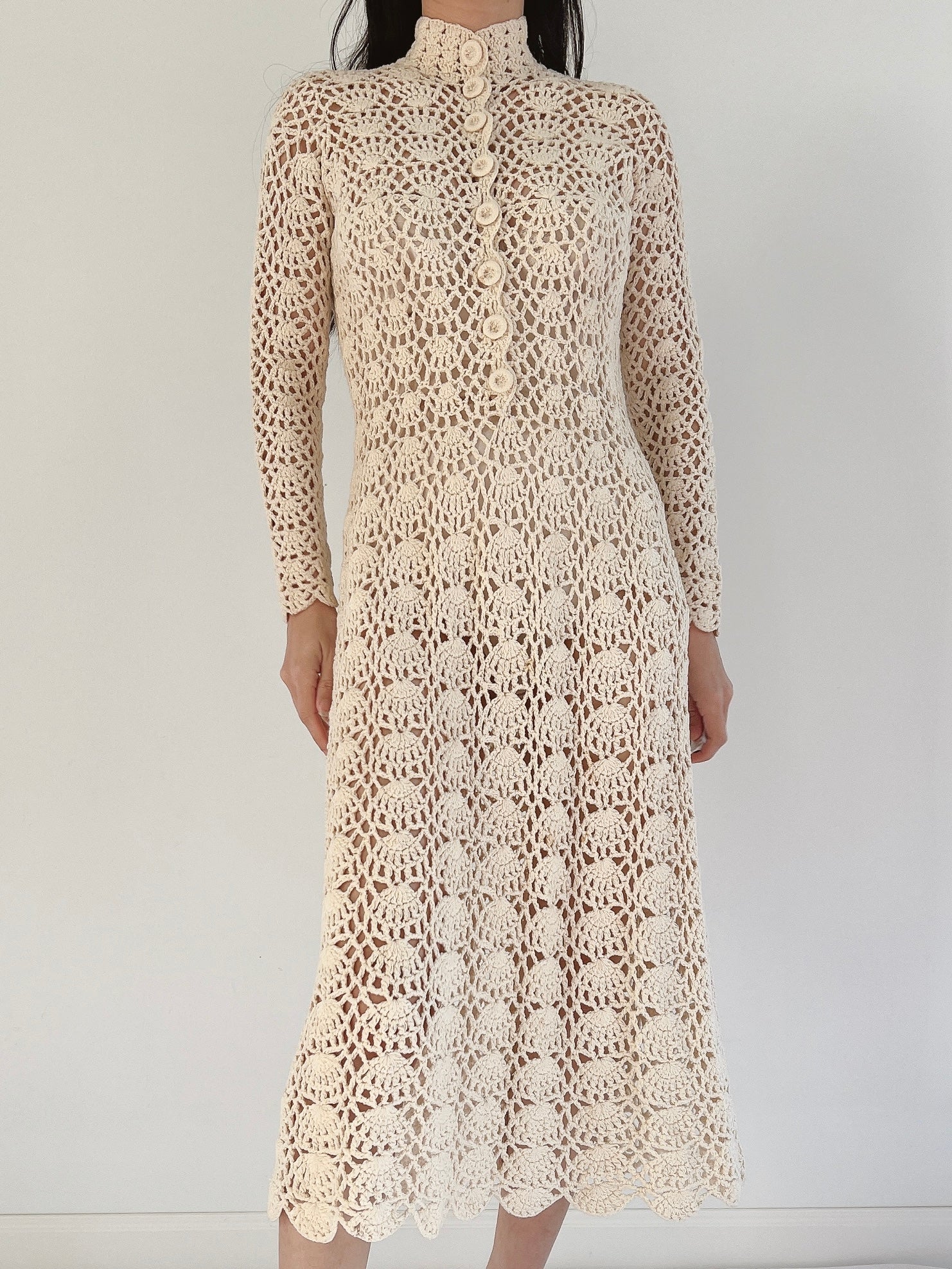 1970s Long Sleeves Crochet Dress - XS-M