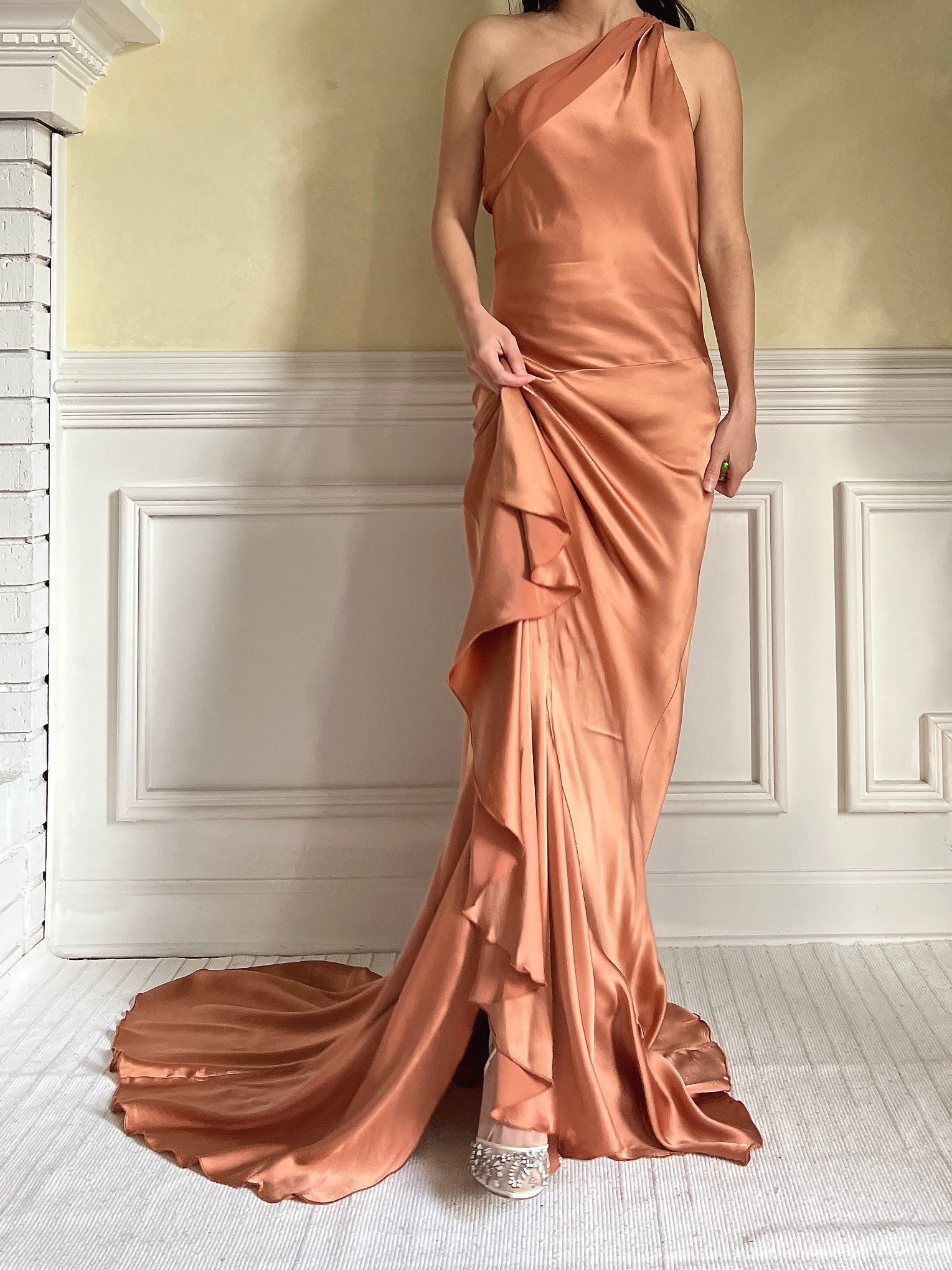 Vintage Rust Silk Charmeuse Ruffled Dress - M | G O S S A M E R Vintage Rust Silk Charmeuse Ruffled Dress - M | G O S S A M E R