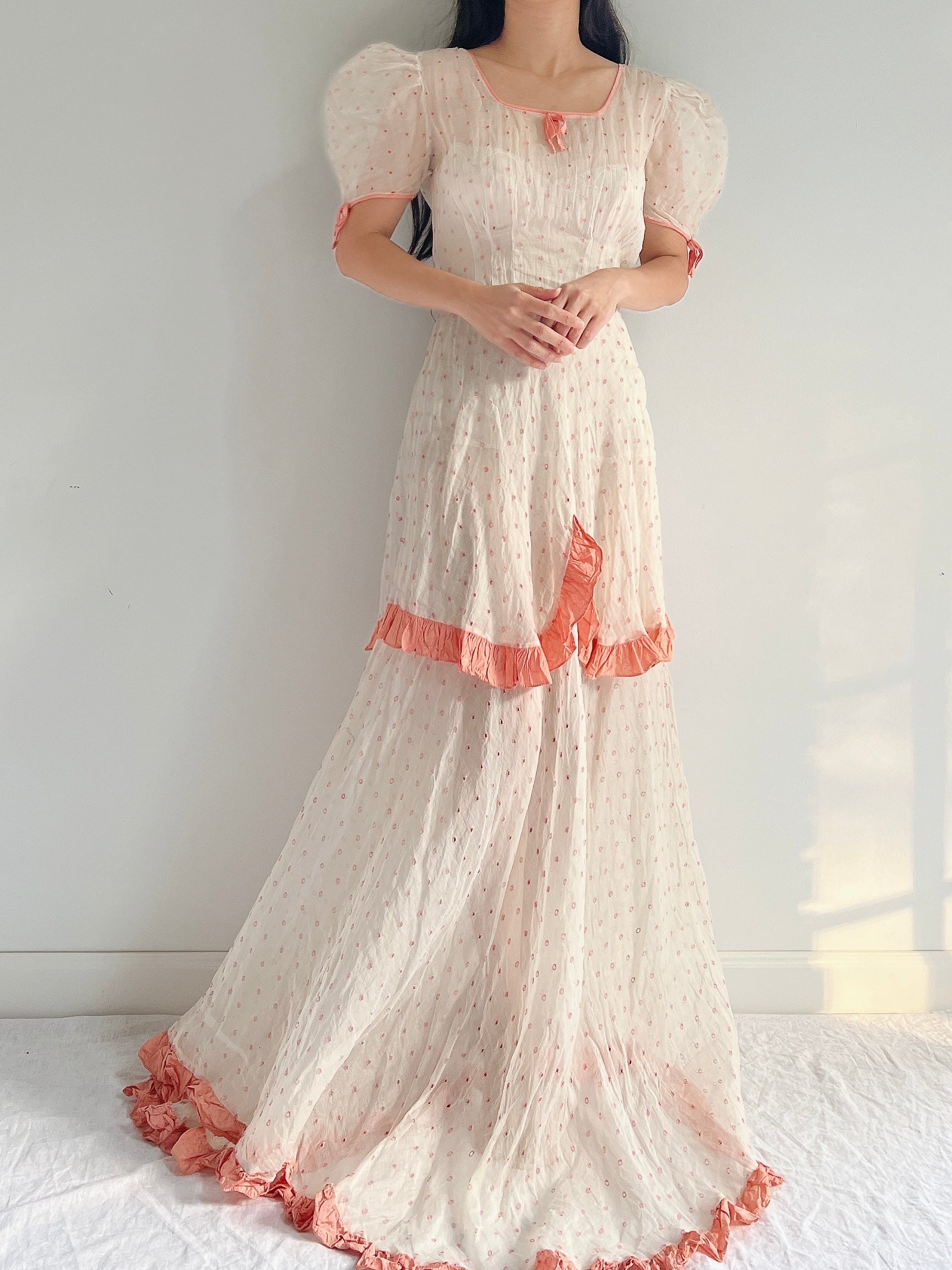 1930s Embroidered Organdy Dress - S