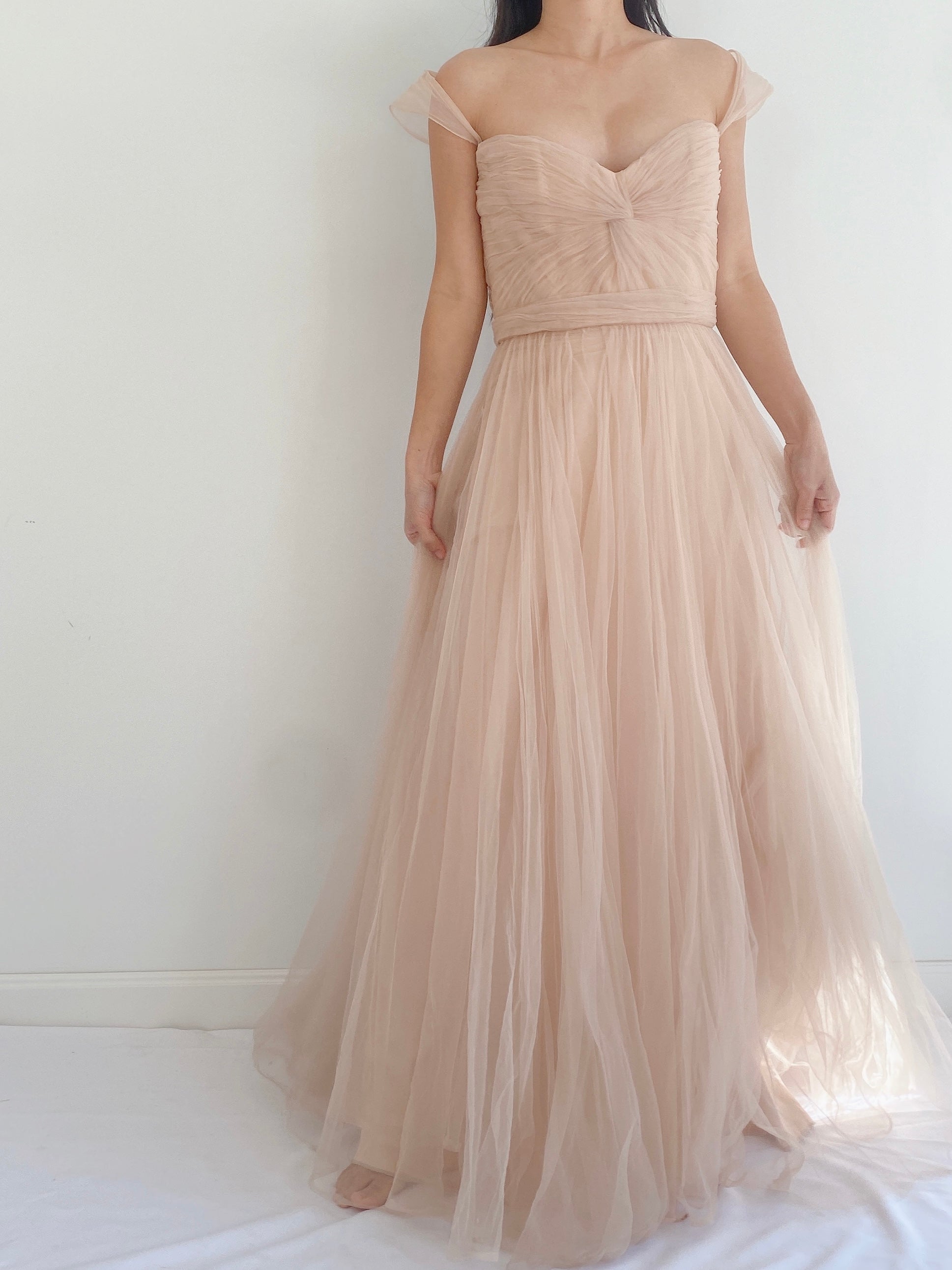 Nude Reem Acra Tulle Gown - S