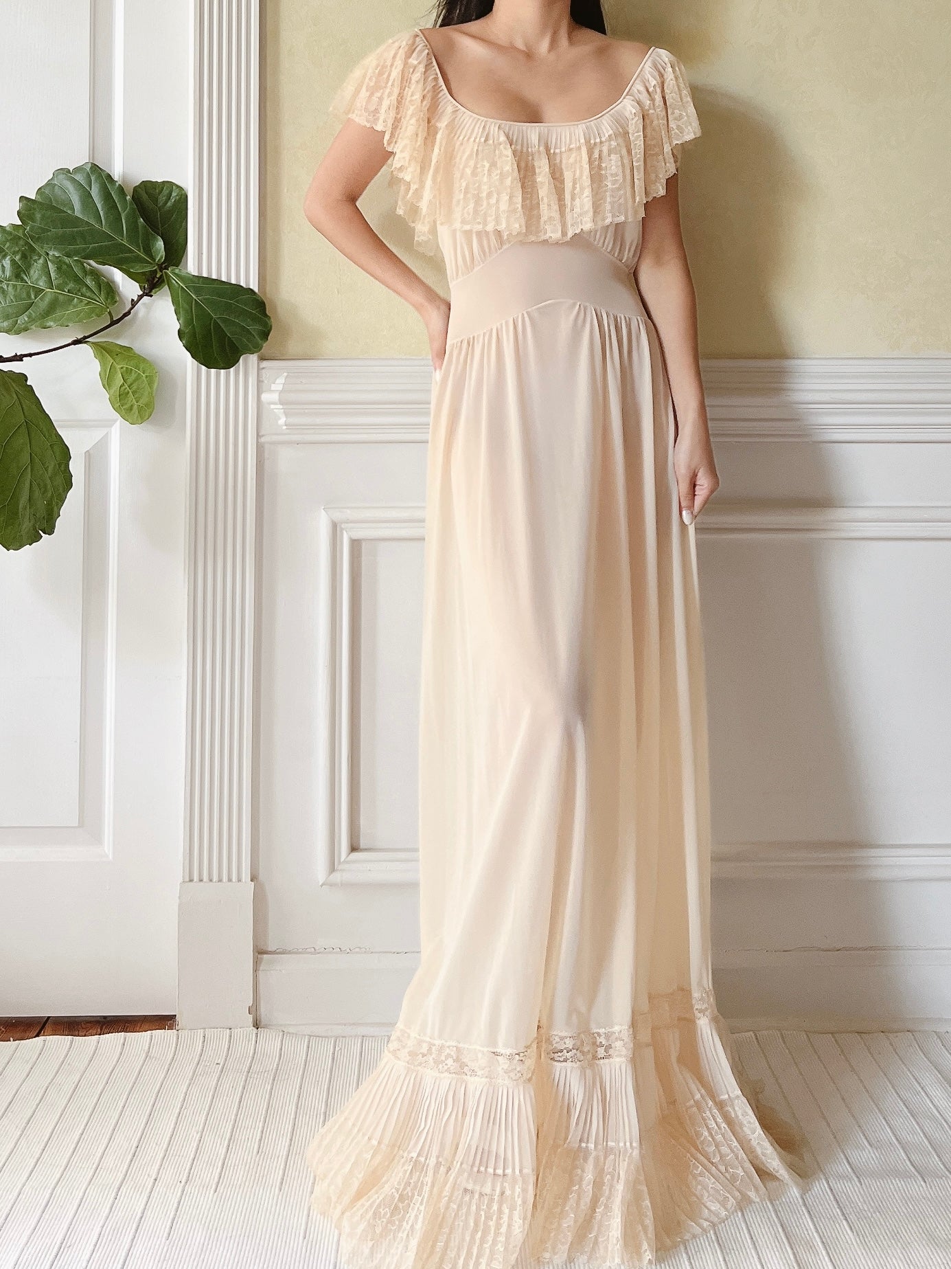 1960s Beige Nylon Chiffon Sheer Slip Dress - S | G O S S A M E R 1960s Beige Nylon Chiffon Sheer Slip Dress - S | G O S S A M E R