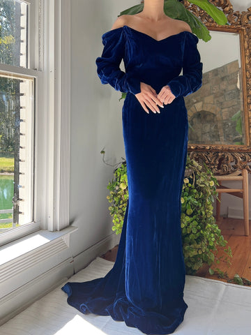 Vintage 1980s Velvet Off-Shoulder Gown - S/M