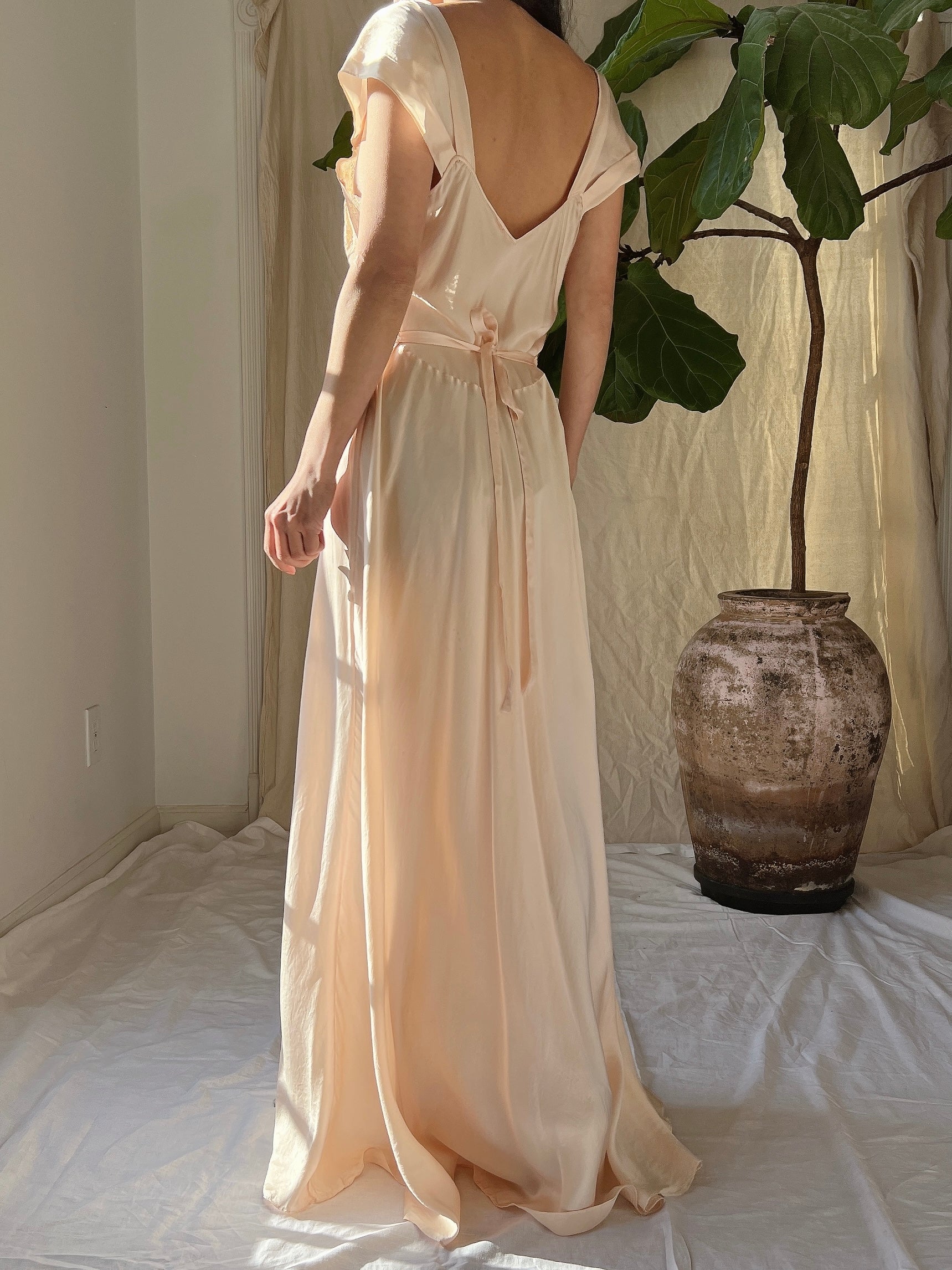 1930s Light Peach Silk Gown - S/M