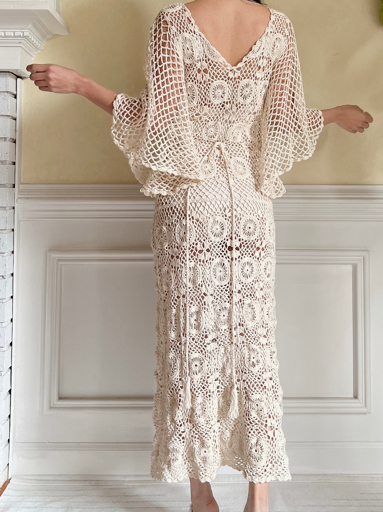 Vintage Beige Crochet Dress - S-L