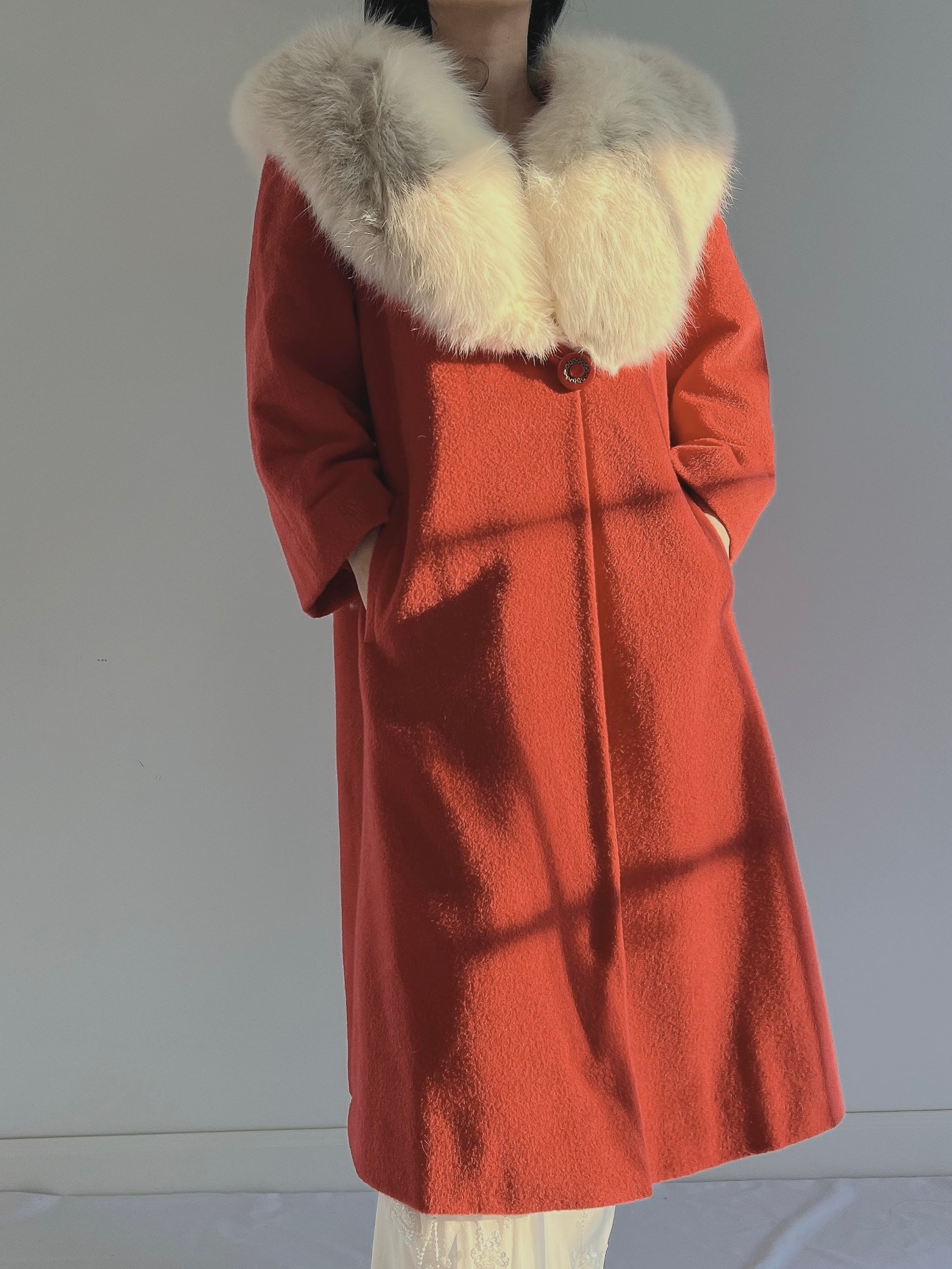Vintage Wool Fur Collar Coat - M