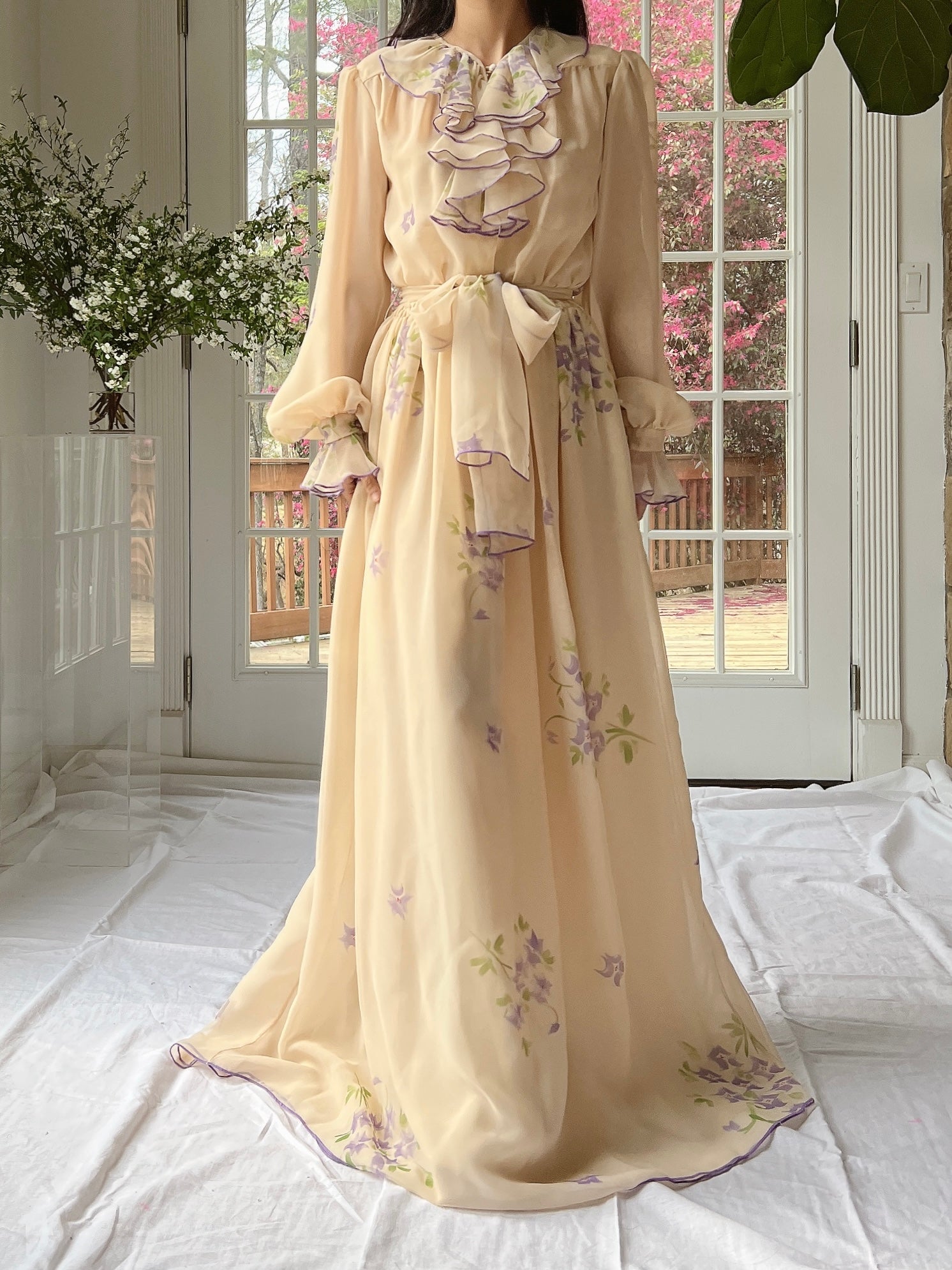 Vintage Victor Costa Stenciled Chiffon Dress - M/L