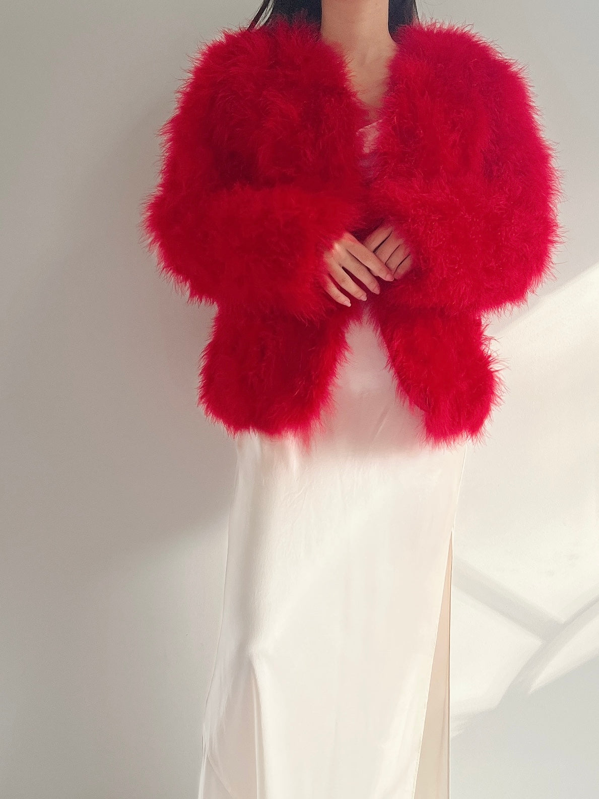 Vintage Red Feather Jacket - S/M
