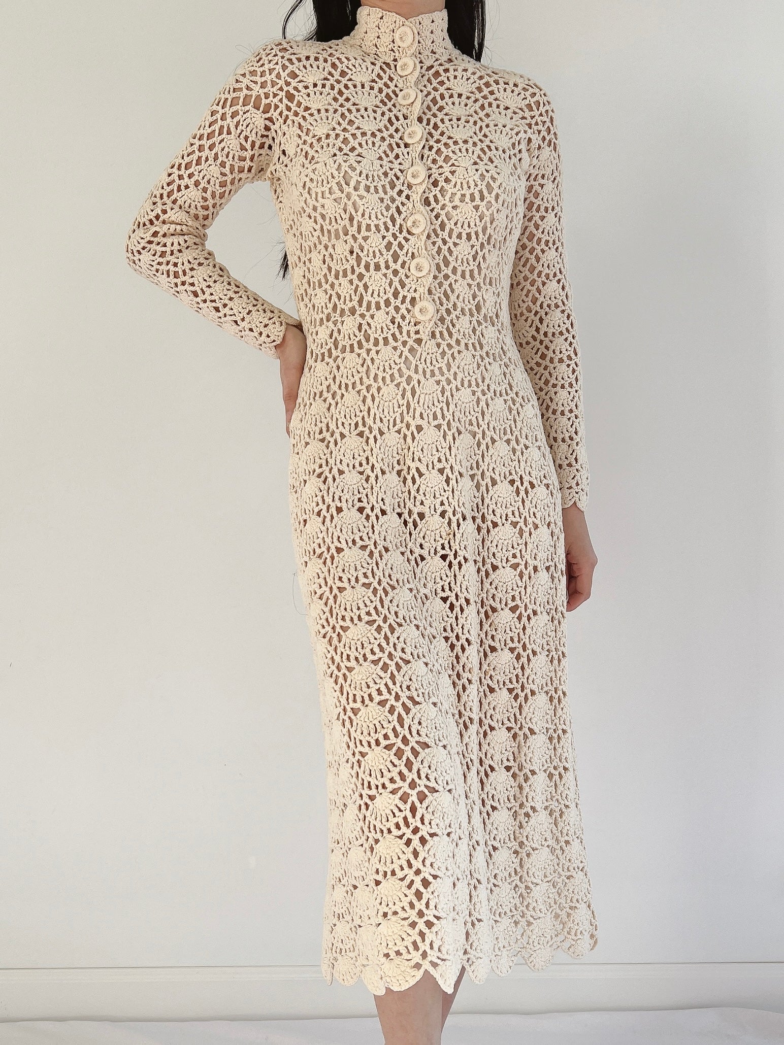 1970s Long Sleeves Crochet Dress - XS-M