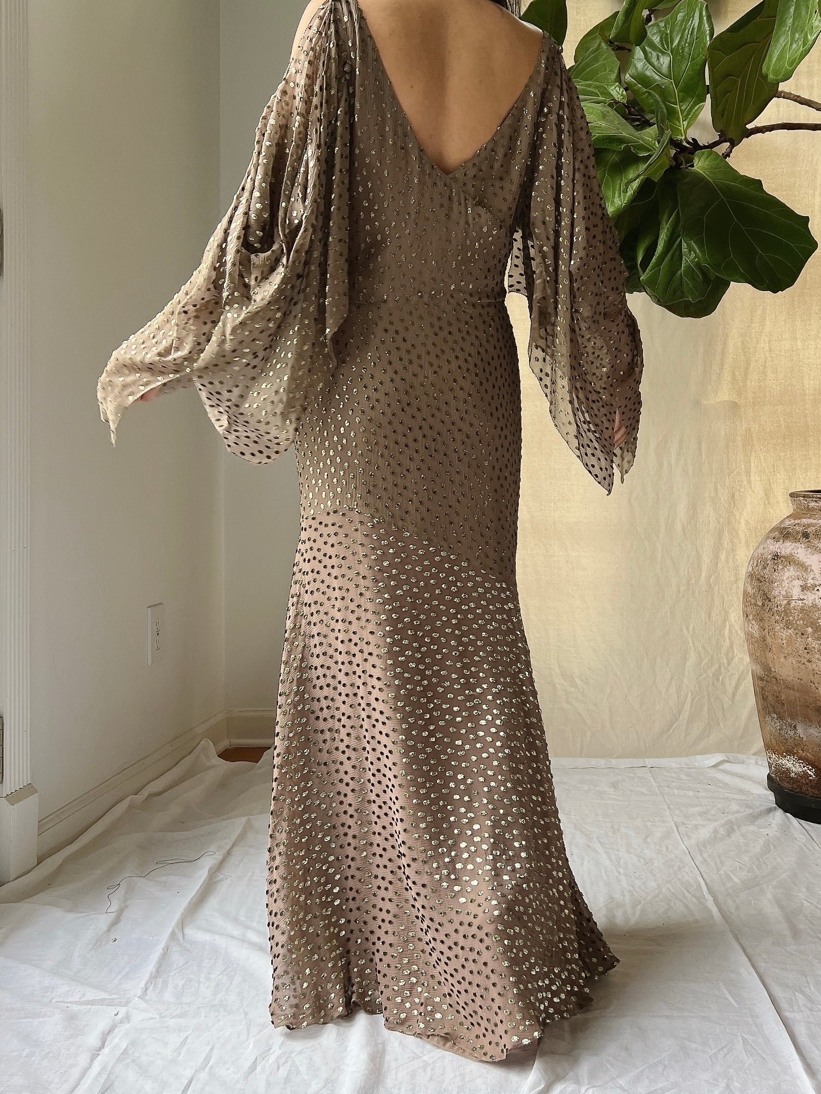 Vintage Cocoa Silk Bias Dress - S/M