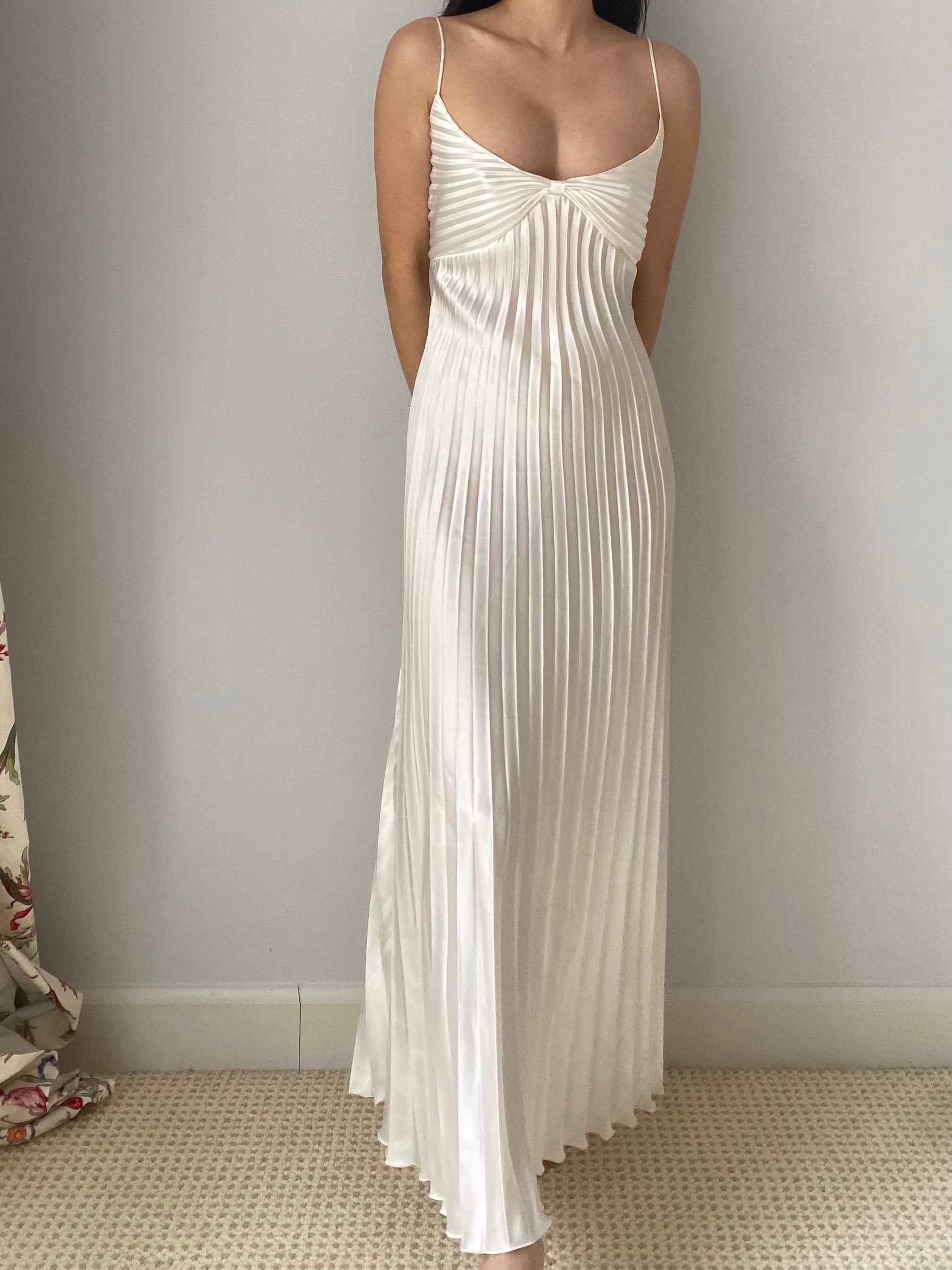 1980s Ivory Pleated Satin Dress - M/L | G O S S A M E R 1980s Ivory Pleated Satin Dress - M/L | G O S S A M E R
