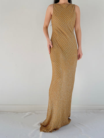 Vintage Mustard Beaded Gown - S/M