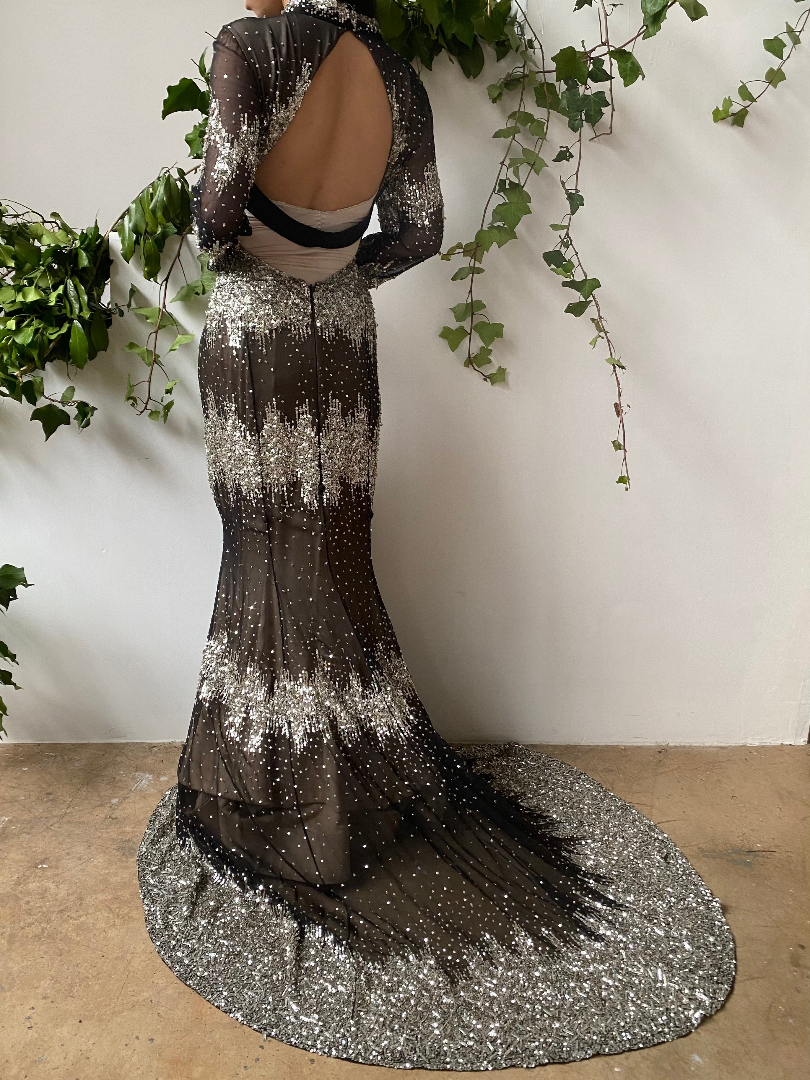 J. Mendel Silk Sequined Beaded Gown - M/8 J. Mendel Silk Sequined Beaded Gown - M/8