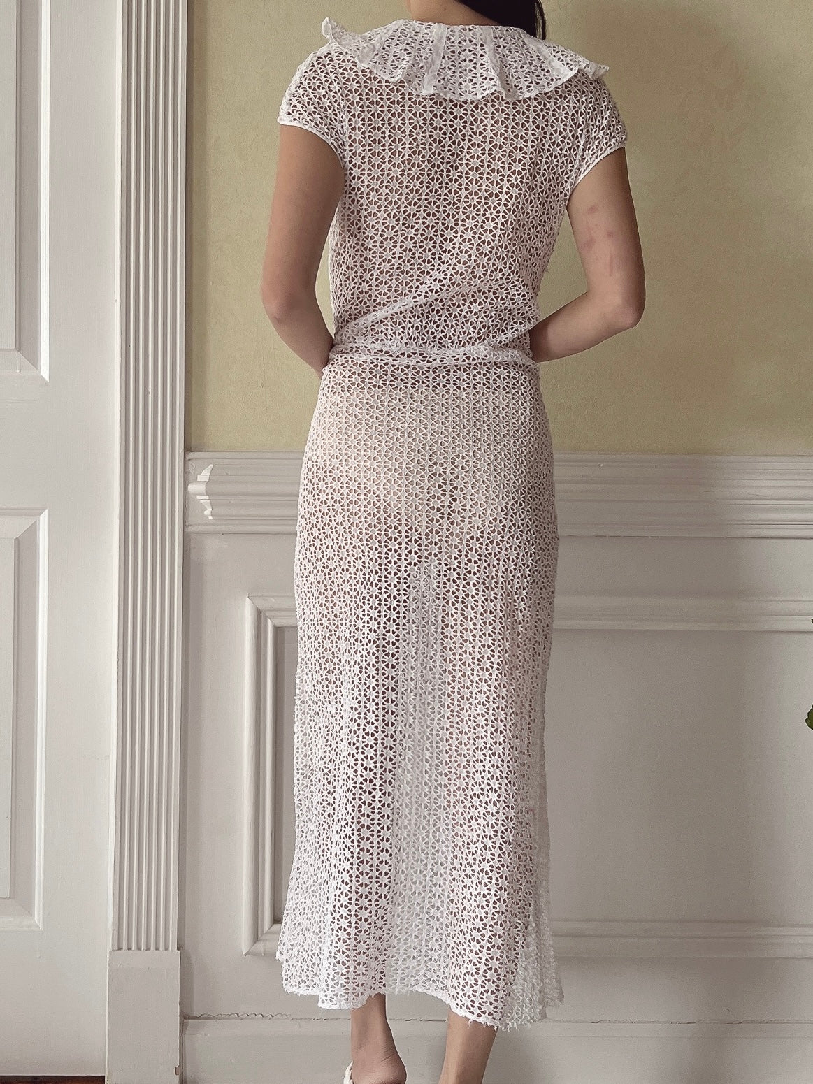 1940s Cotton Eyelet Dress - S