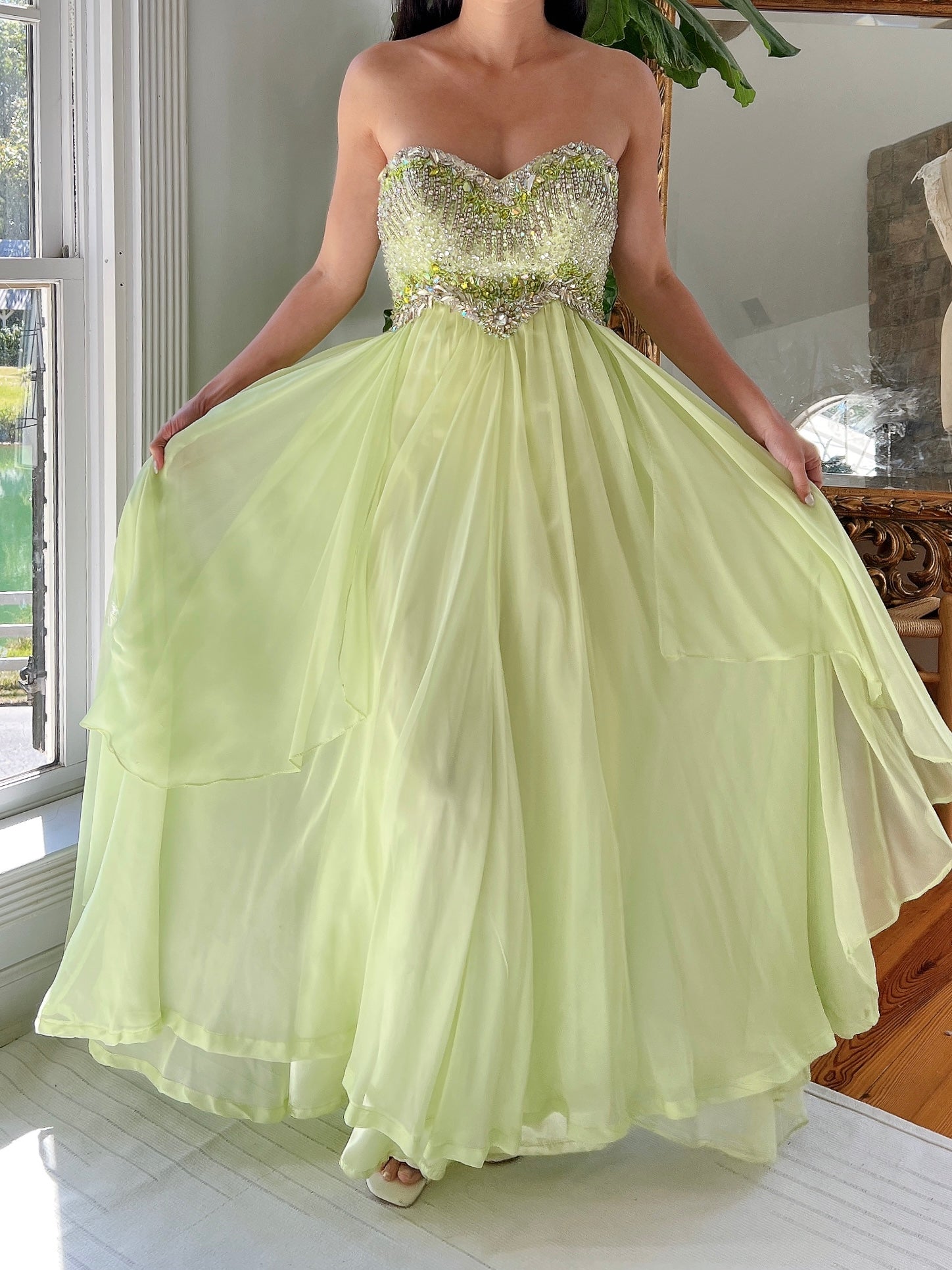 Y2K Lime Green Chiffon Dress - XS