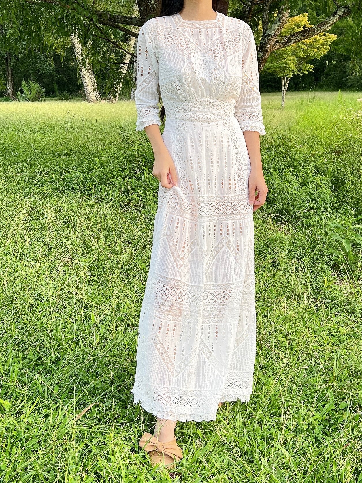 Antique Embroidered Cotton Lawn Dress - XS