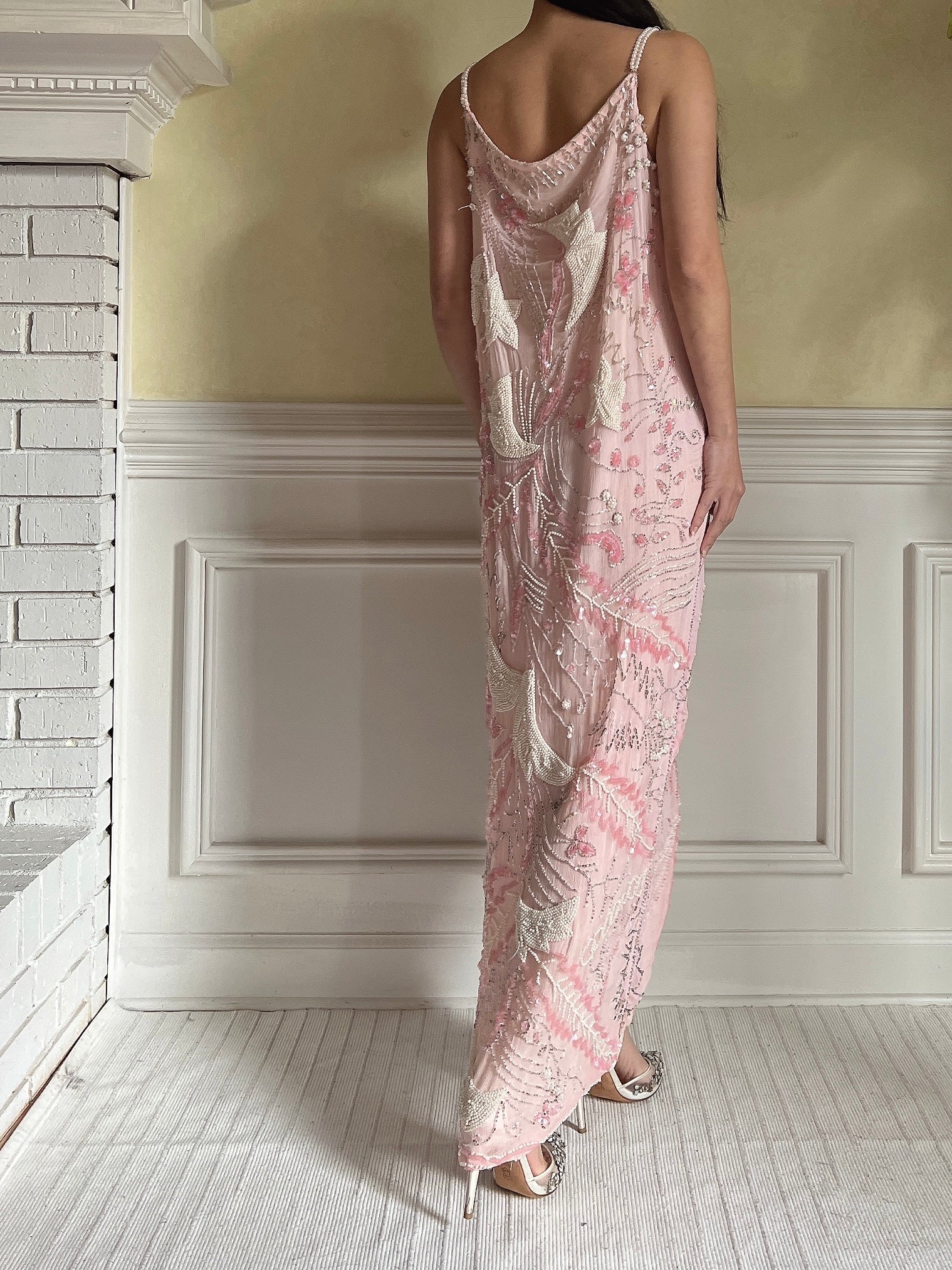Vintage Pink Silk Beaded Dress - S-M