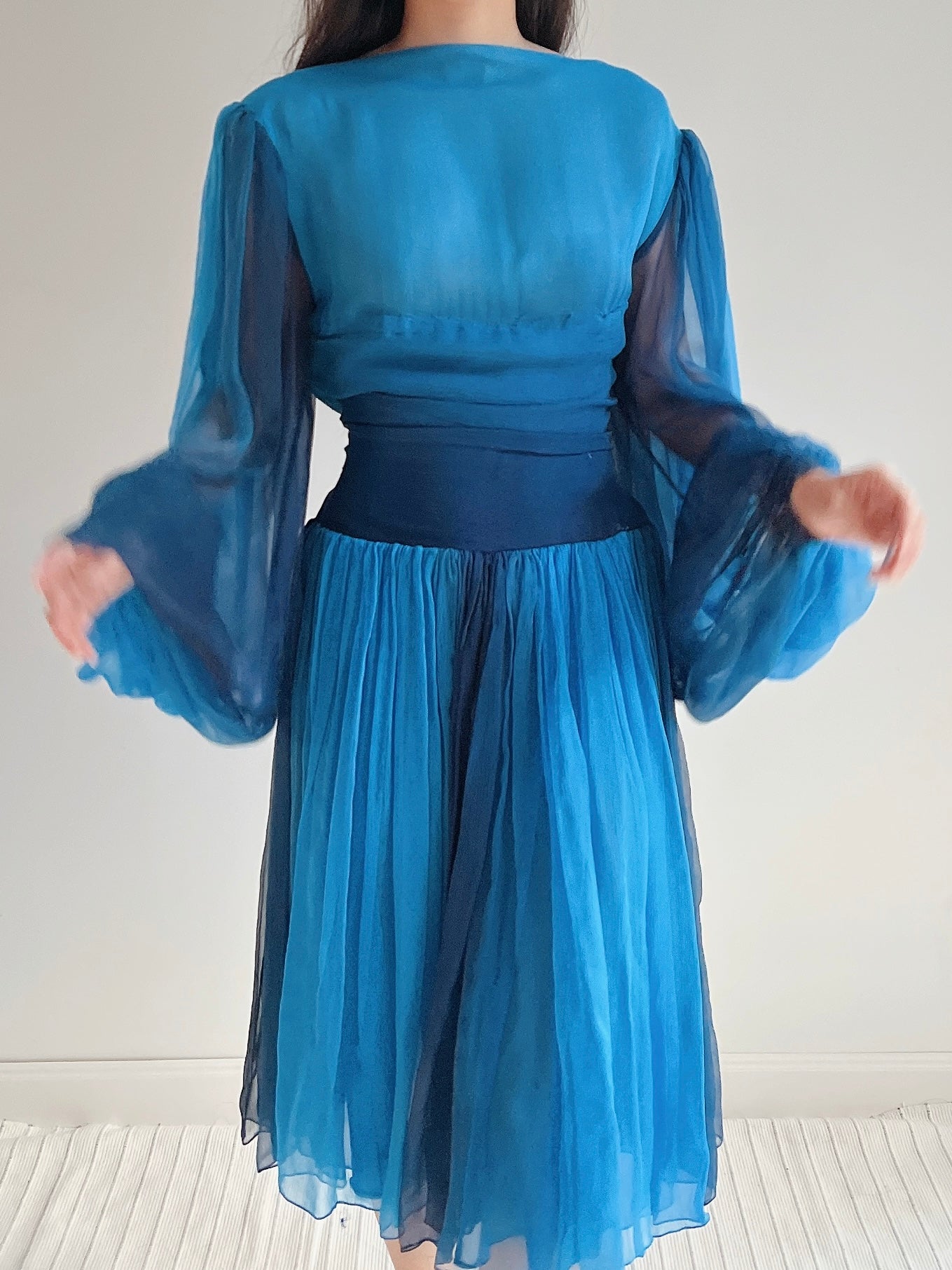 Vintage Pauline Trigere Silk Balloon Sleeve Dress