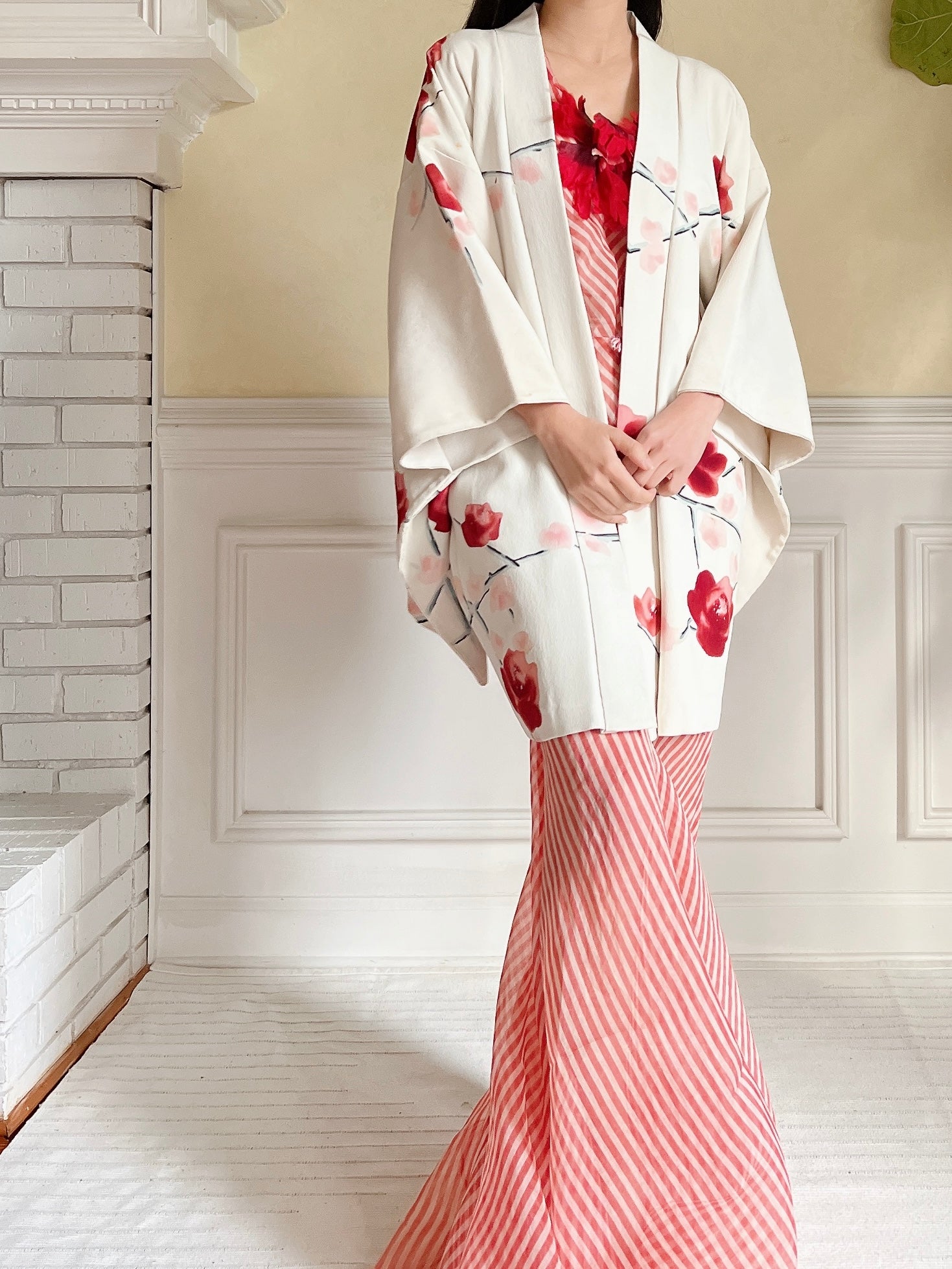 Vintage Ivory Silk Kimono Jacket - OSFM