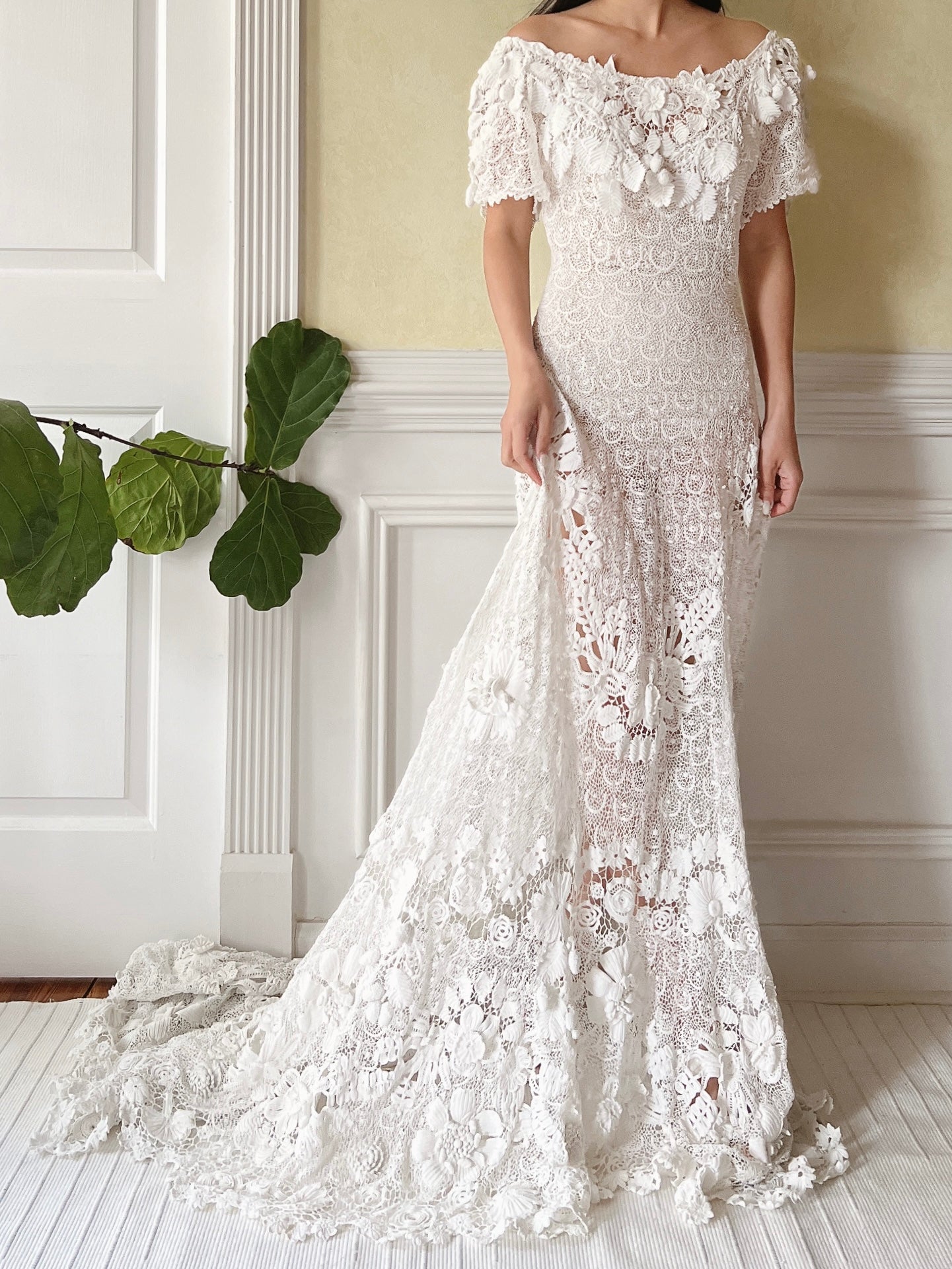 irish lace wedding dress One-of-a-Kind Antique Irish Lace Trained Gown - XS