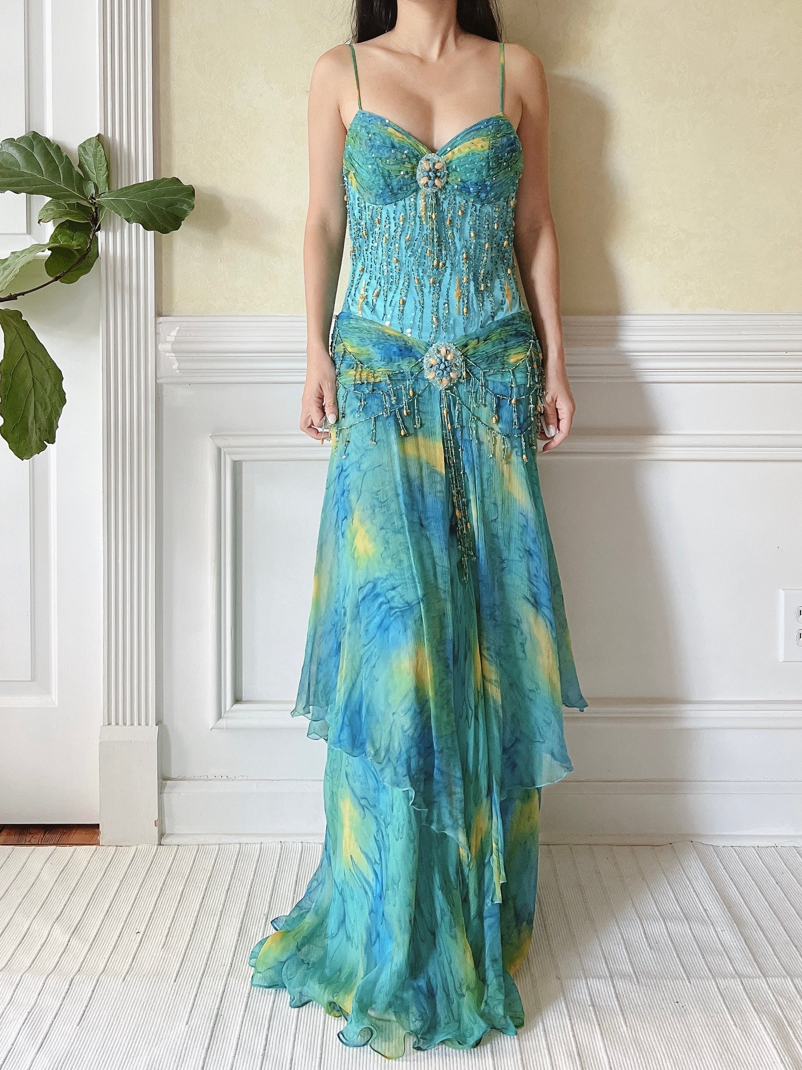 Y2K Beaded Silk Gown - S